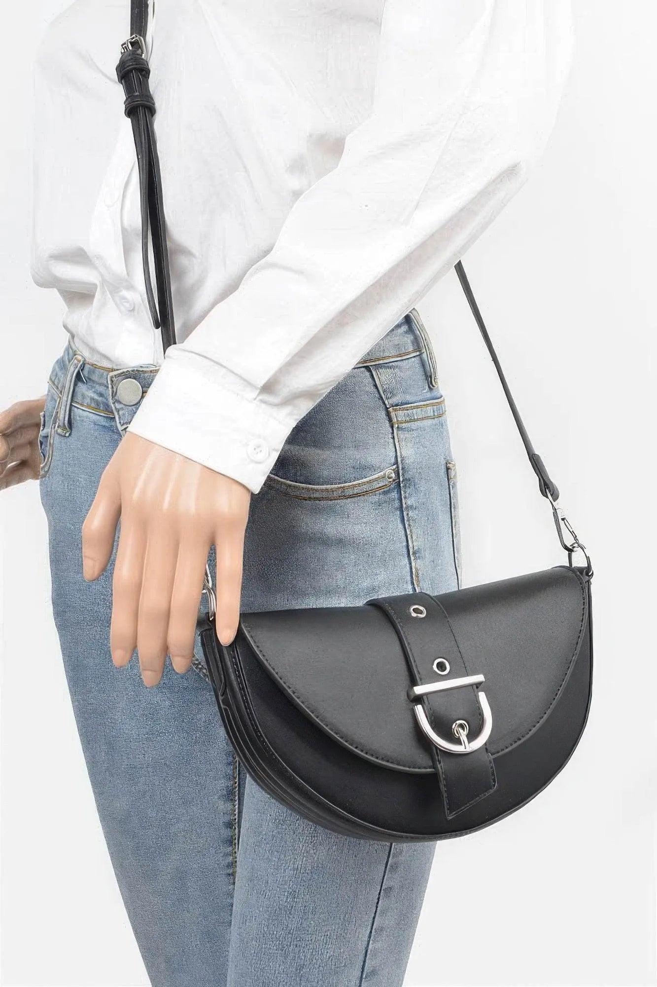 Faux Leather Buckle Shoulder Bag - Bona Fide Fashion