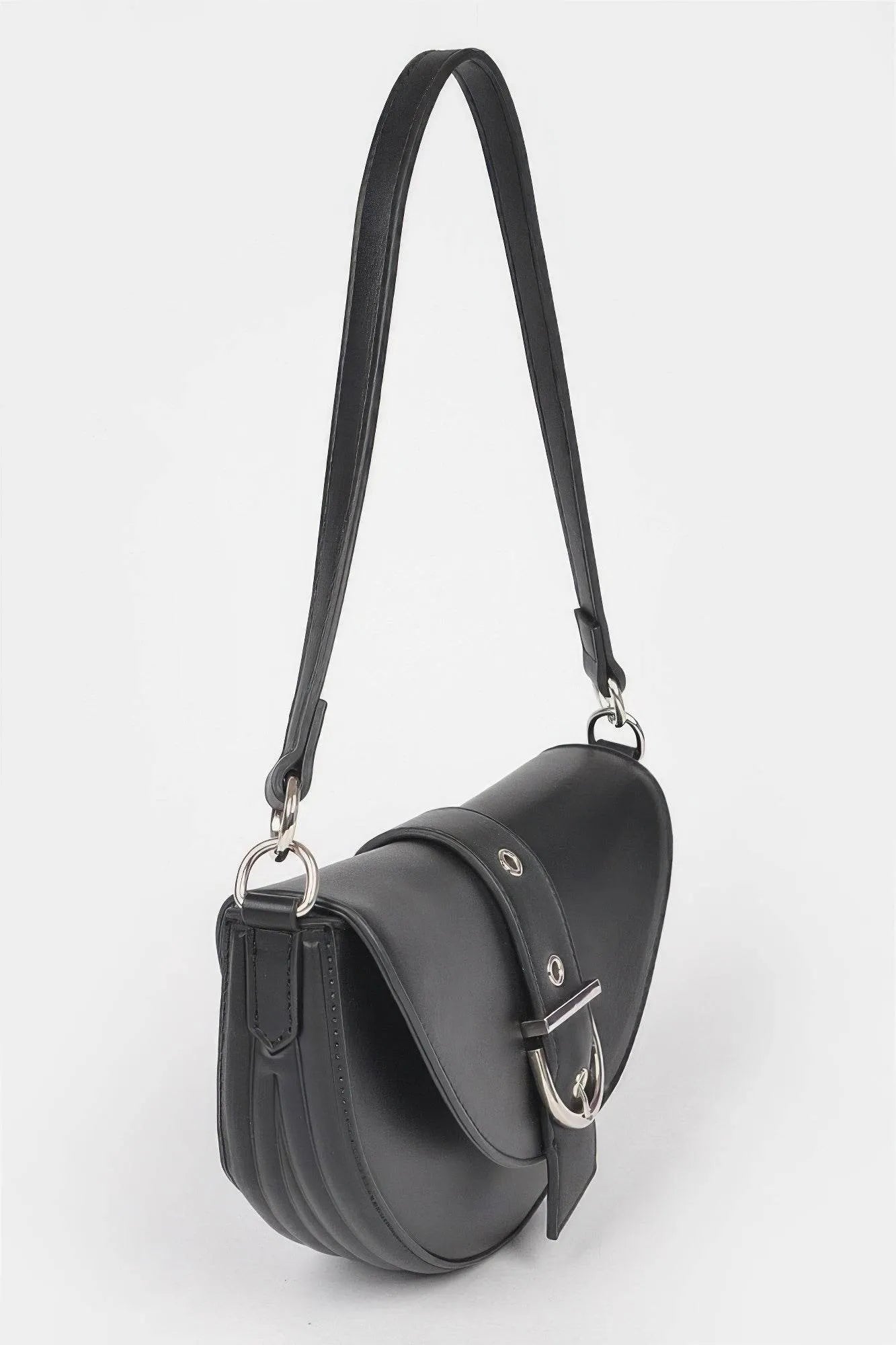 Faux Leather Buckle Shoulder Bag - Bona Fide Fashion