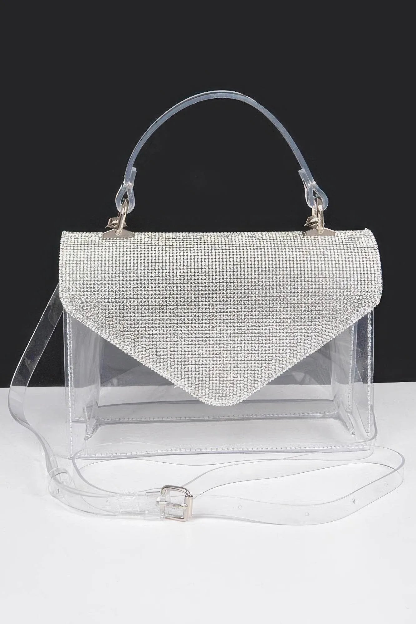 Transparent Rhinestone Top Handle Flap Bag - Bona Fide Fashion