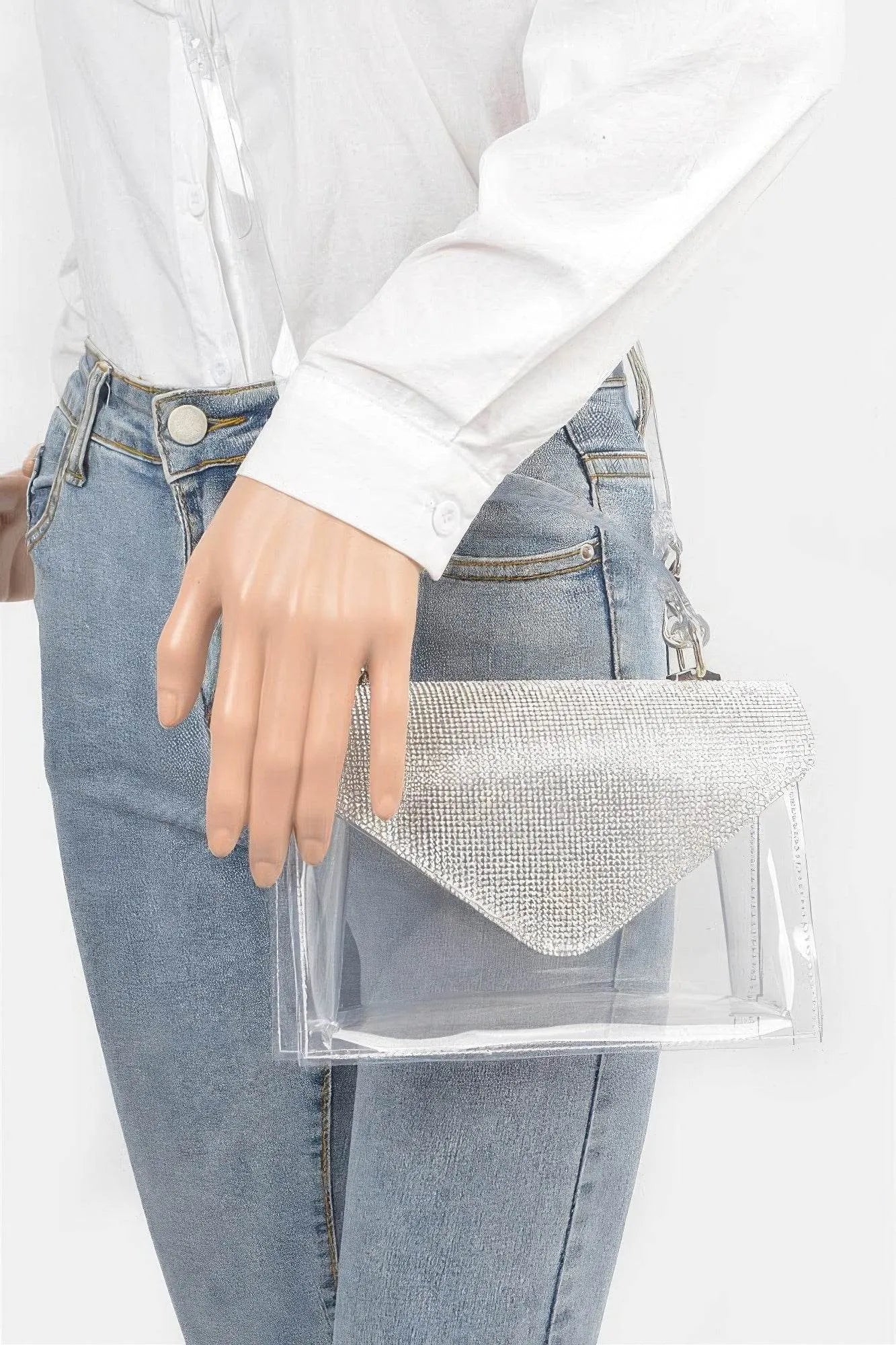 Transparent Rhinestone Top Handle Flap Bag - Bona Fide Fashion