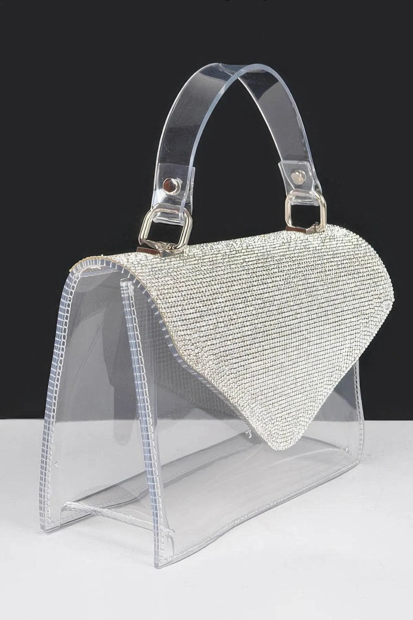 Transparent Rhinestone Top Handle Flap Bag - Bona Fide Fashion