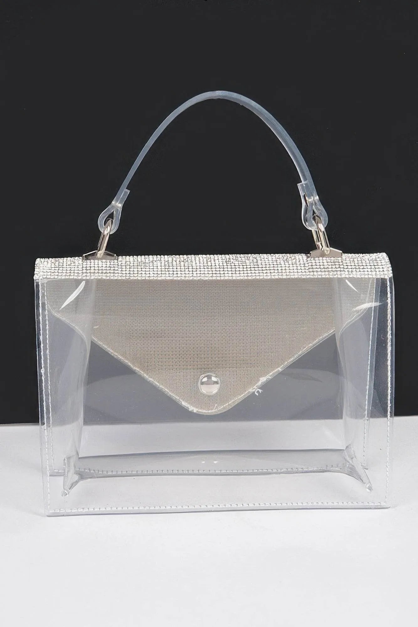 Transparent Rhinestone Top Handle Flap Bag - Bona Fide Fashion