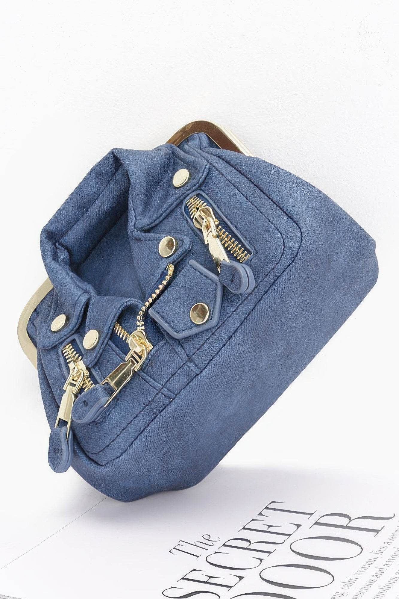 Faux Denim Leather Jacket Style Crossbody Bag - Bona Fide Fashion