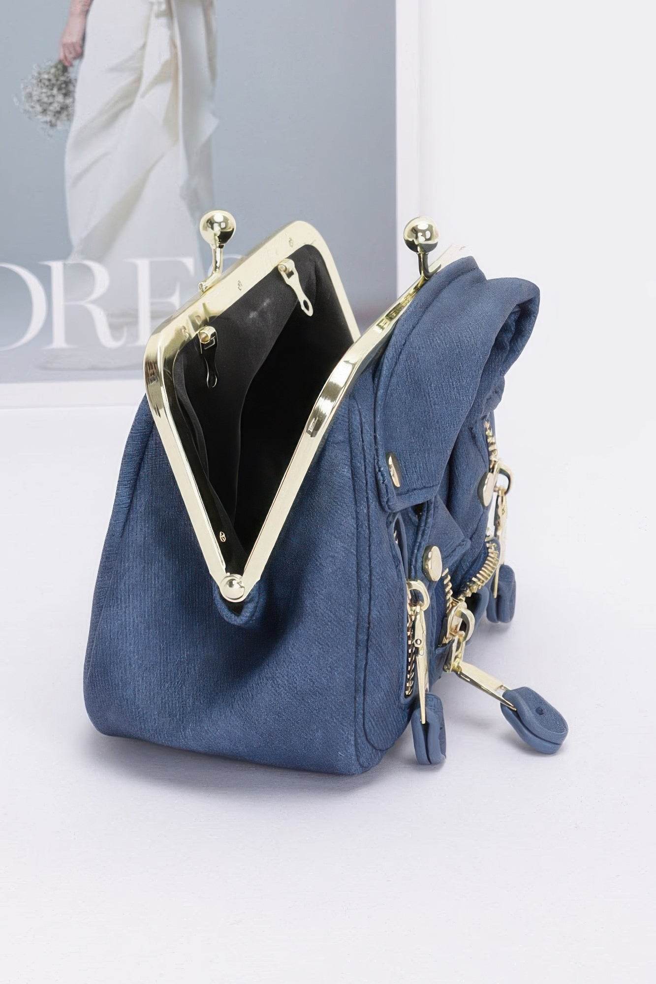 Faux Denim Leather Jacket Style Crossbody Bag - Bona Fide Fashion
