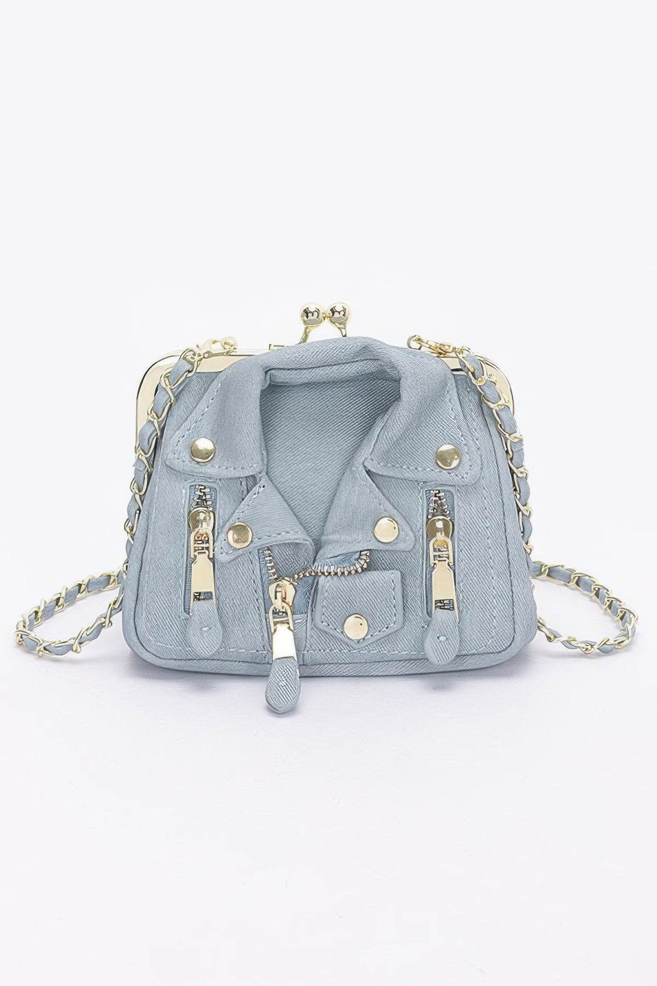 Faux Denim Leather Jacket Style Crossbody Bag - Bona Fide Fashion