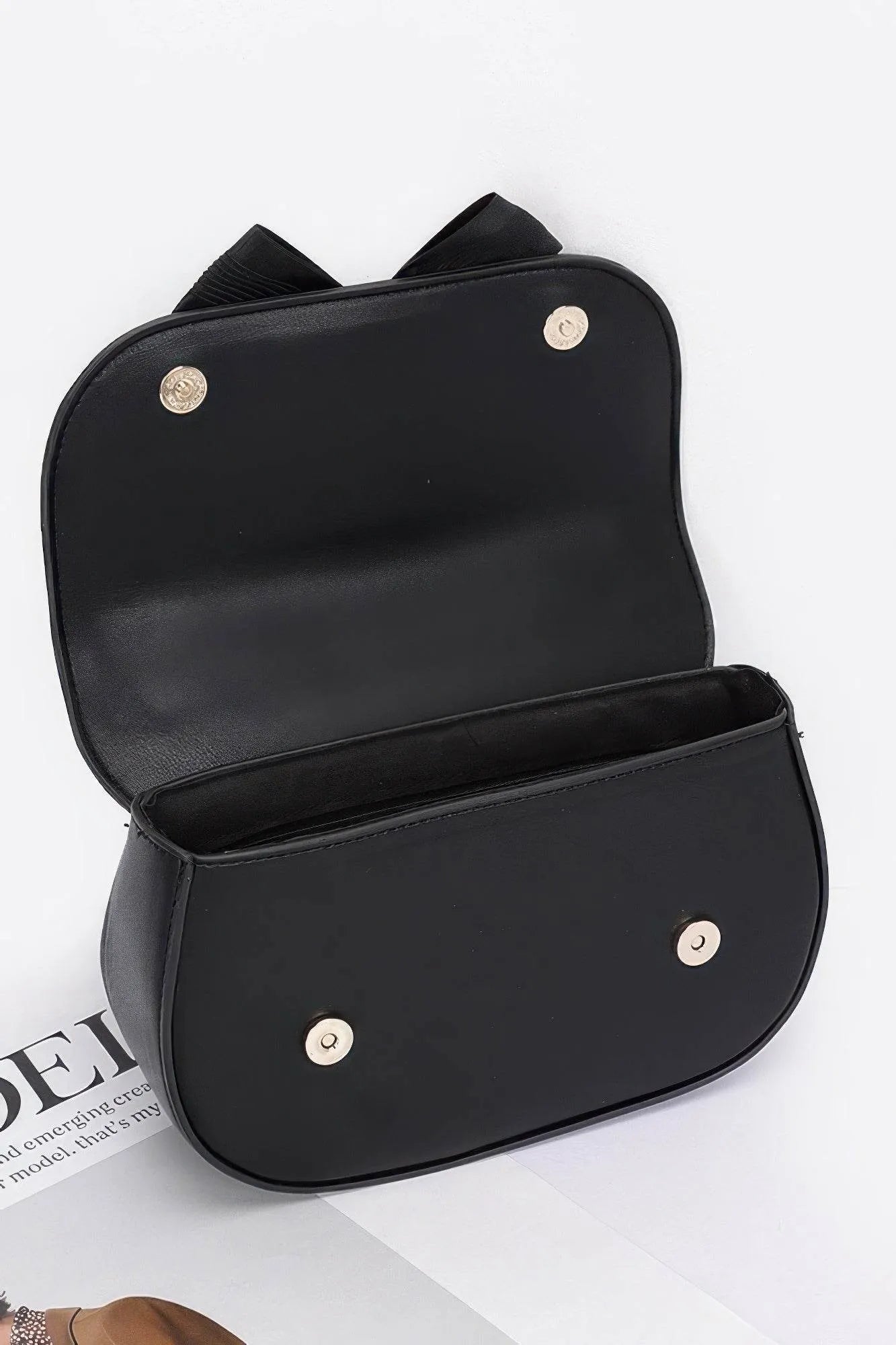 Faux Leather Flower Ribbon Top Handle Flap Bag - Bona Fide Fashion