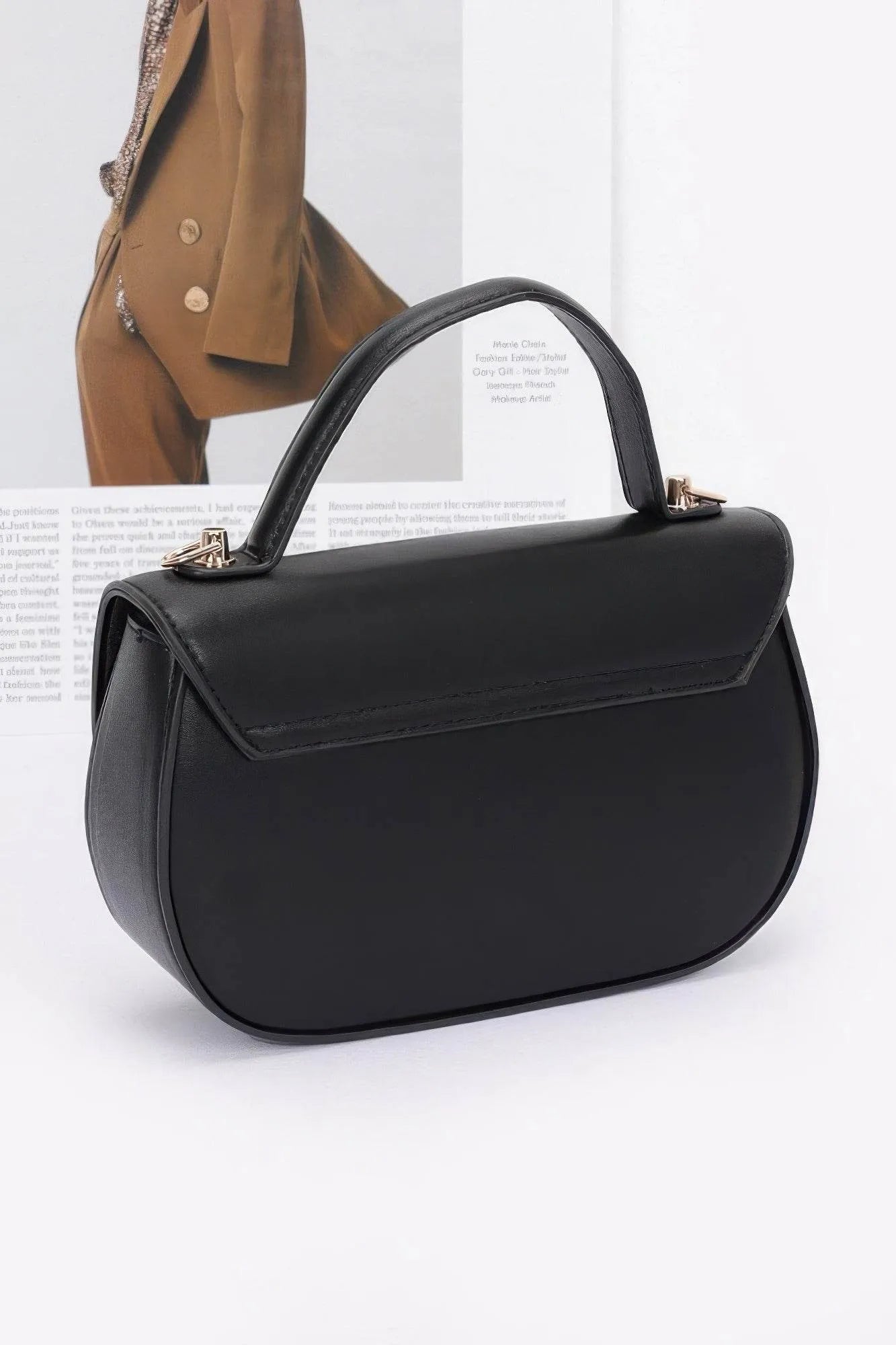 Faux Leather Flower Ribbon Top Handle Flap Bag - Bona Fide Fashion