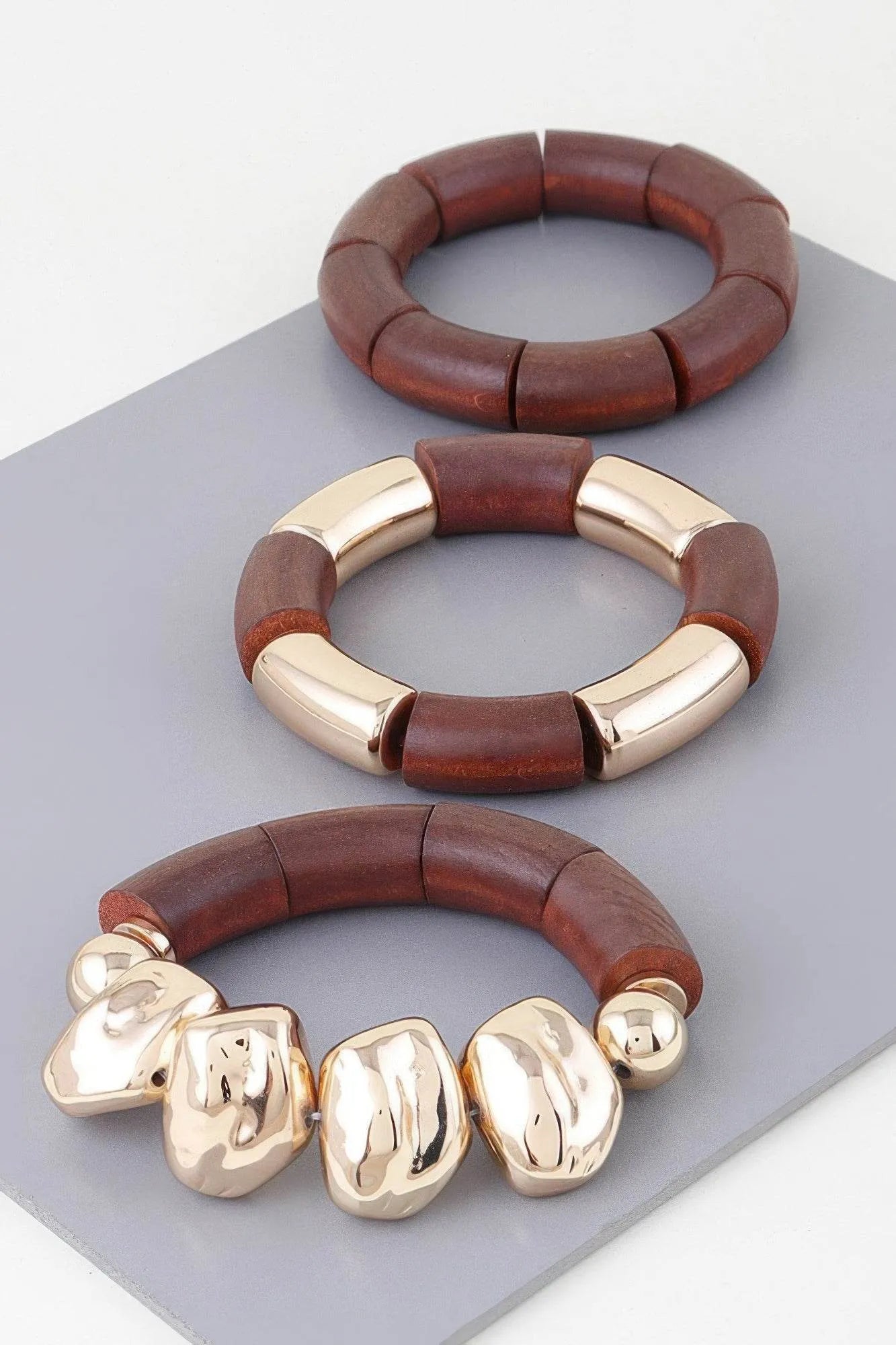 Multi Stone Wood Bracelet - Bona Fide Fashion