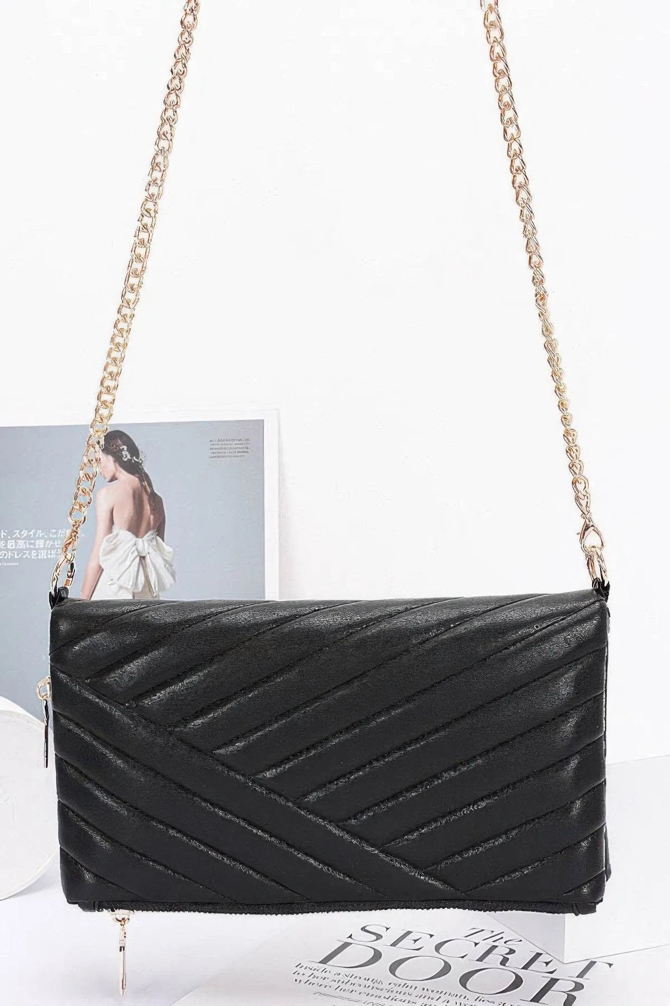 Quilted Faux Leather Half Folded Cltuch - Bona Fide Fashion