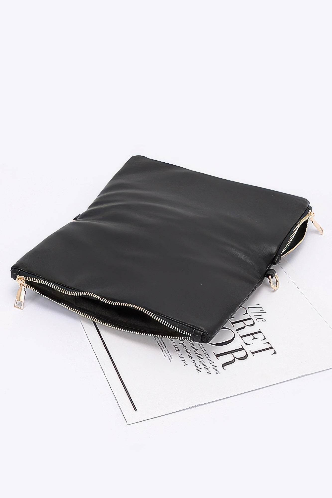 Quilted Faux Leather Half Folded Cltuch - Bona Fide Fashion
