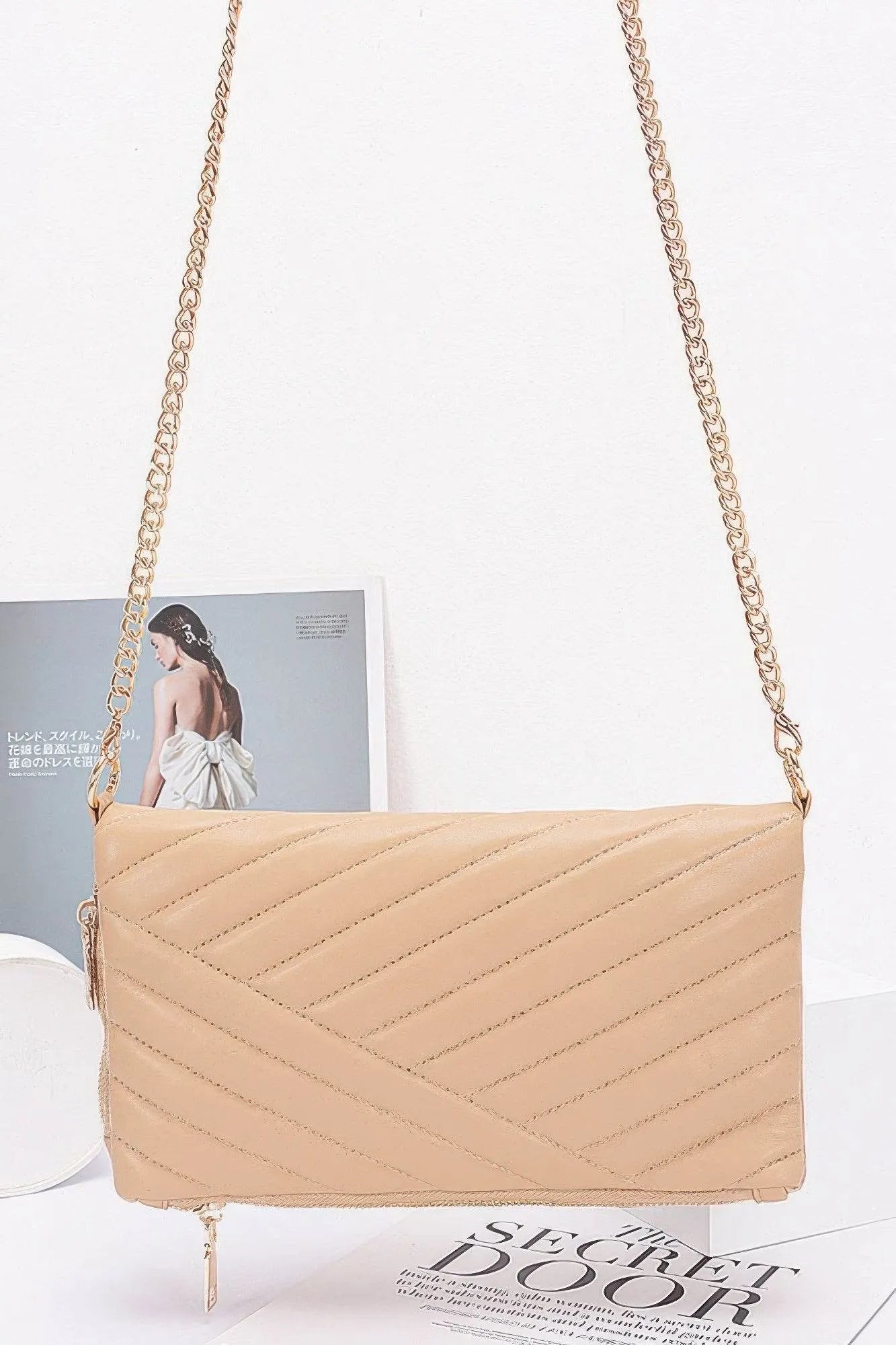 Quilted Faux Leather Half Folded Cltuch - Bona Fide Fashion