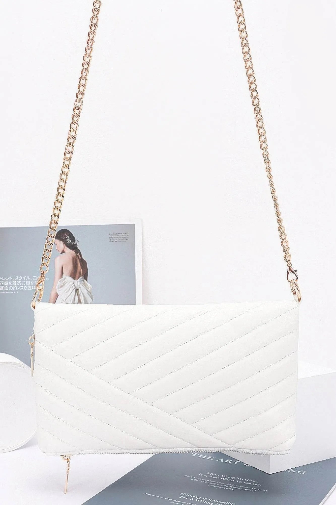 Quilted Faux Leather Half Folded Cltuch - Bona Fide Fashion