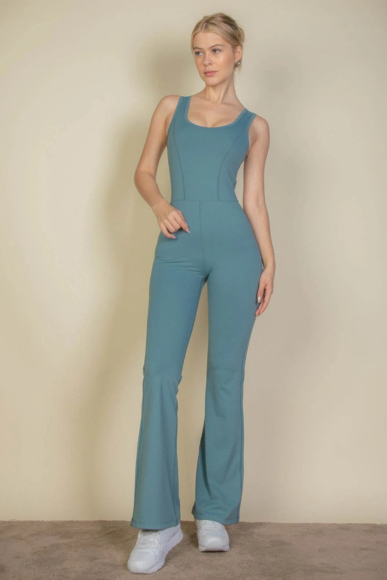 Solid Flare Leg Sports Jumpsuit - Bona Fide Fashion