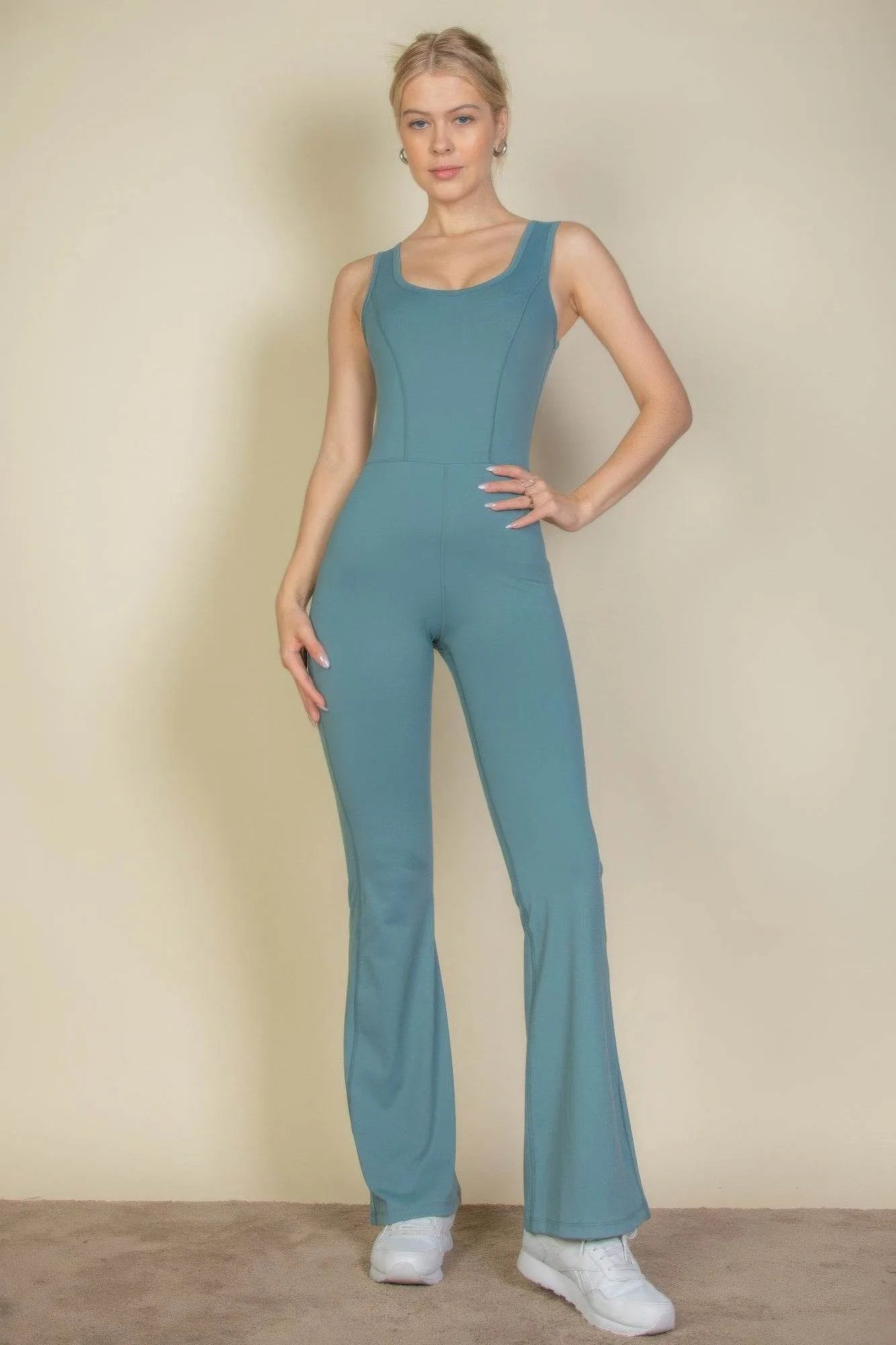 Solid Flare Leg Sports Jumpsuit - Bona Fide Fashion