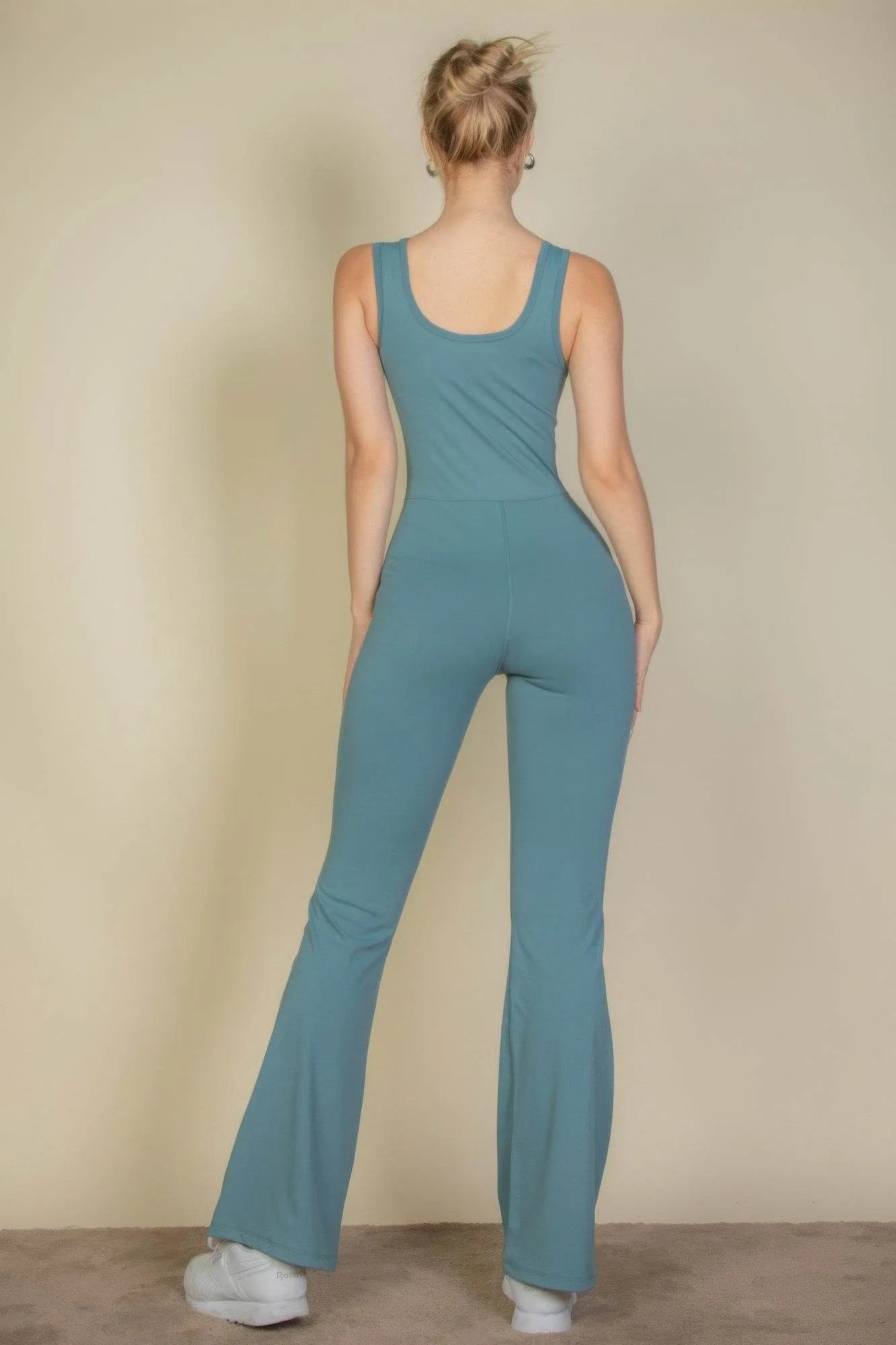 Solid Flare Leg Sports Jumpsuit - Bona Fide Fashion