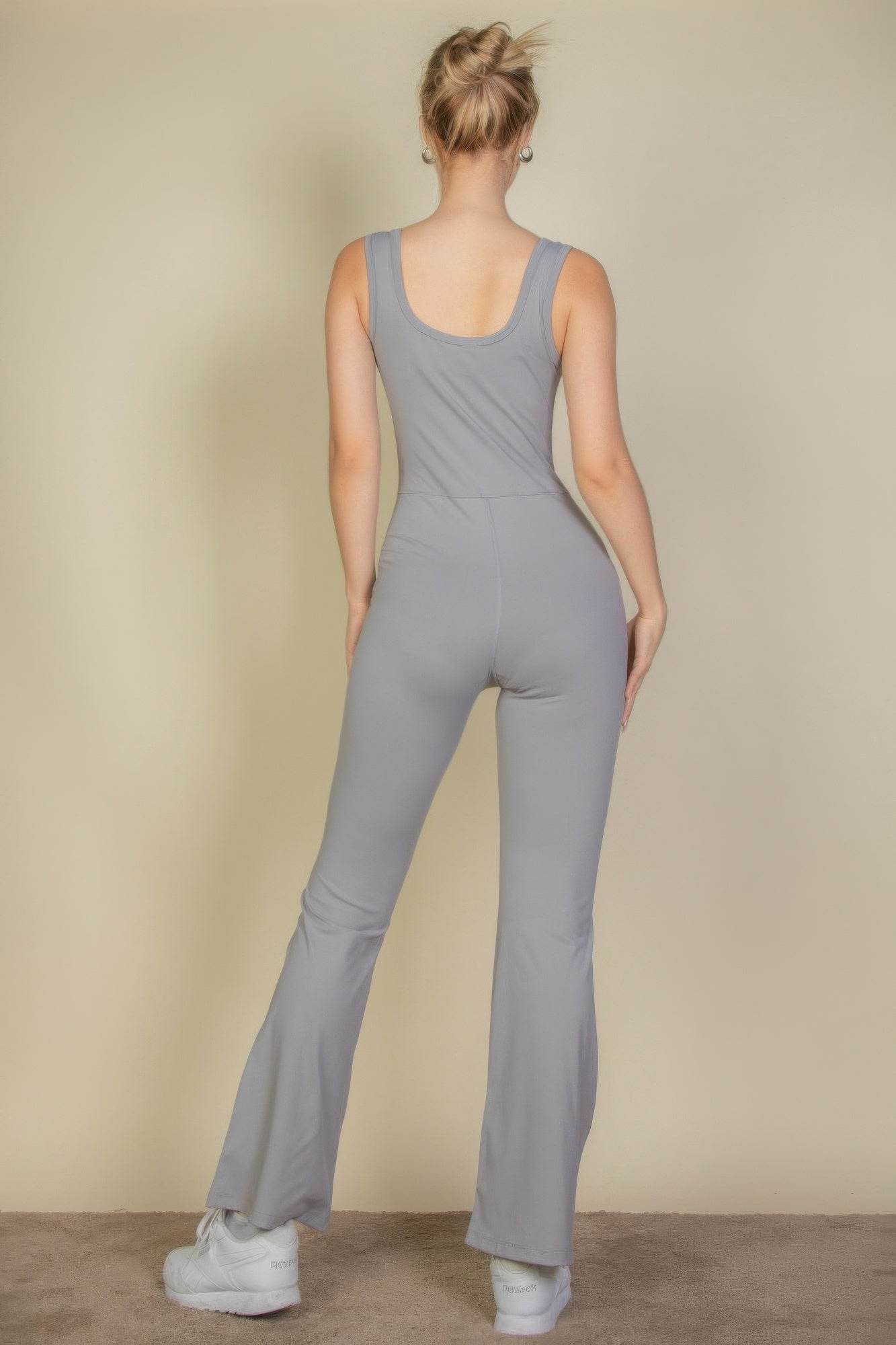 Solid Flare Leg Sports Jumpsuit - Bona Fide Fashion