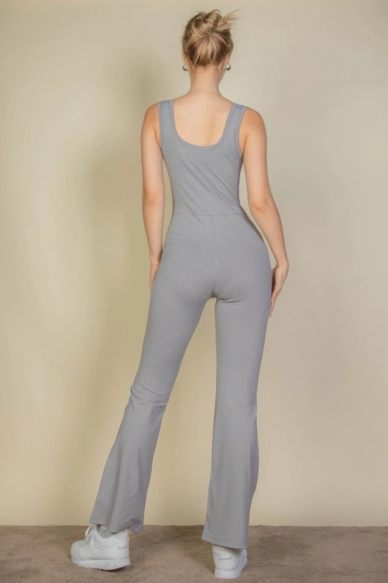 Solid Flare Leg Sports Jumpsuit - Bona Fide Fashion