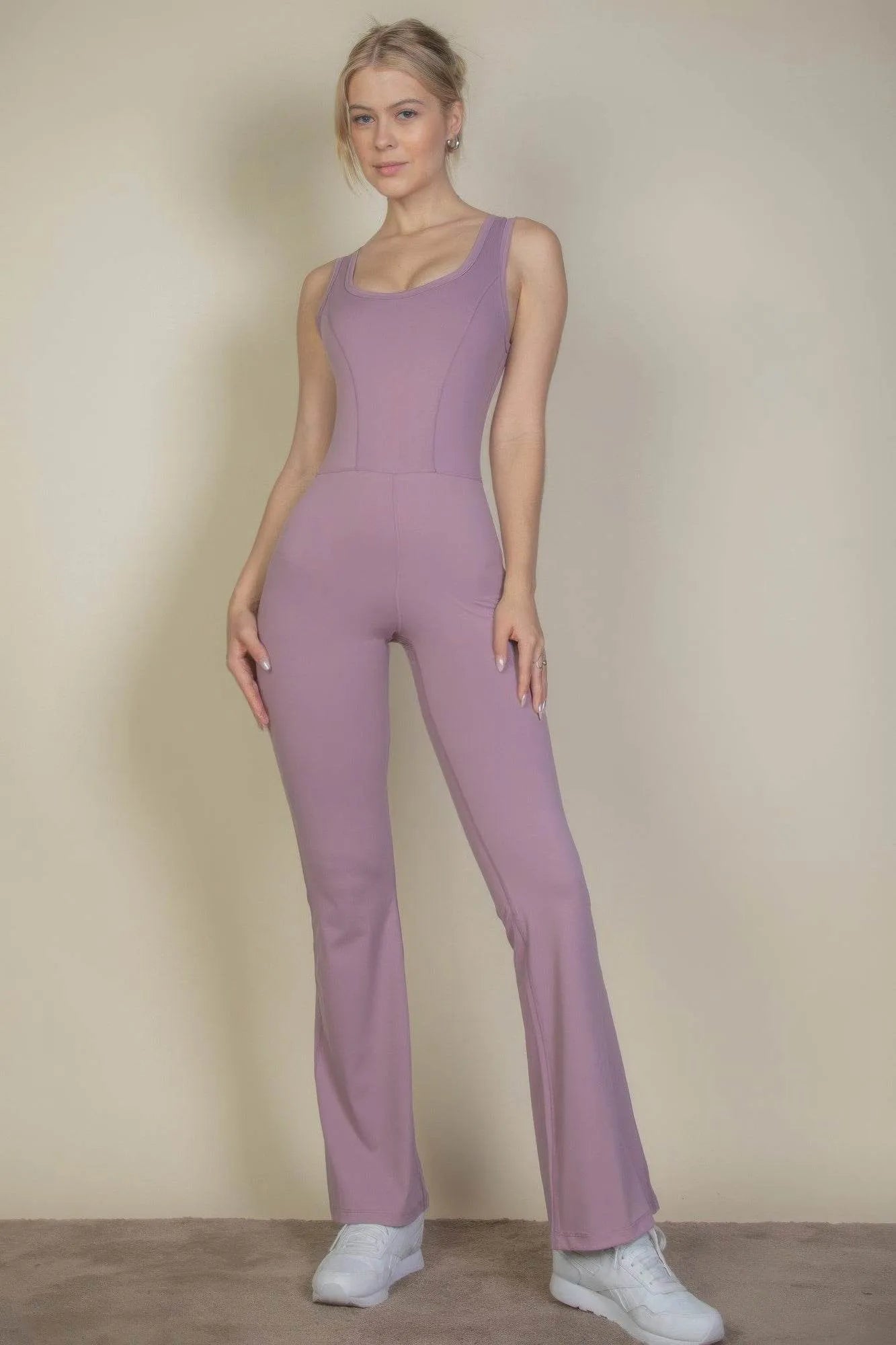Solid Flare Leg Sports Jumpsuit - Bona Fide Fashion