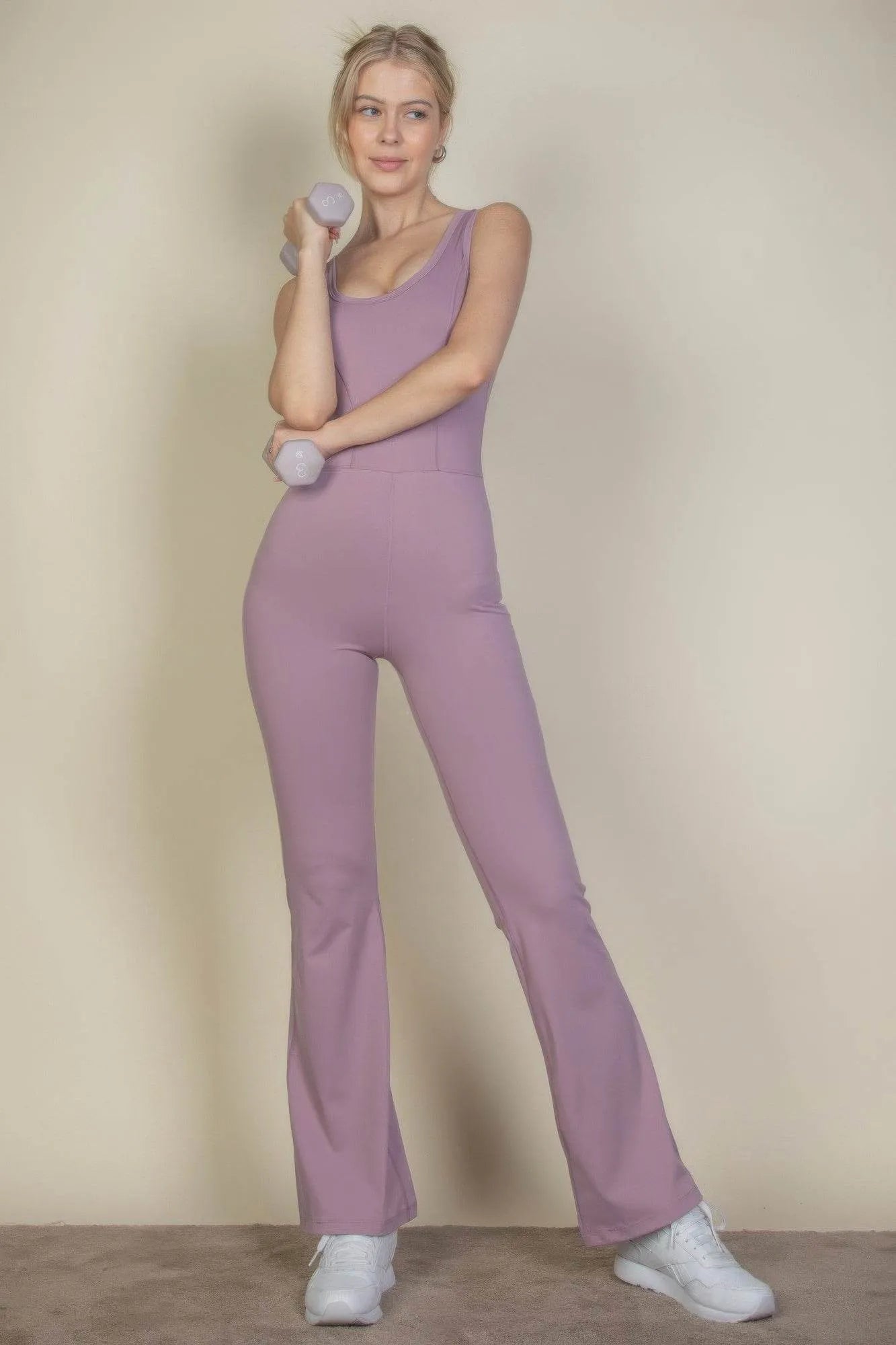 Solid Flare Leg Sports Jumpsuit - Bona Fide Fashion