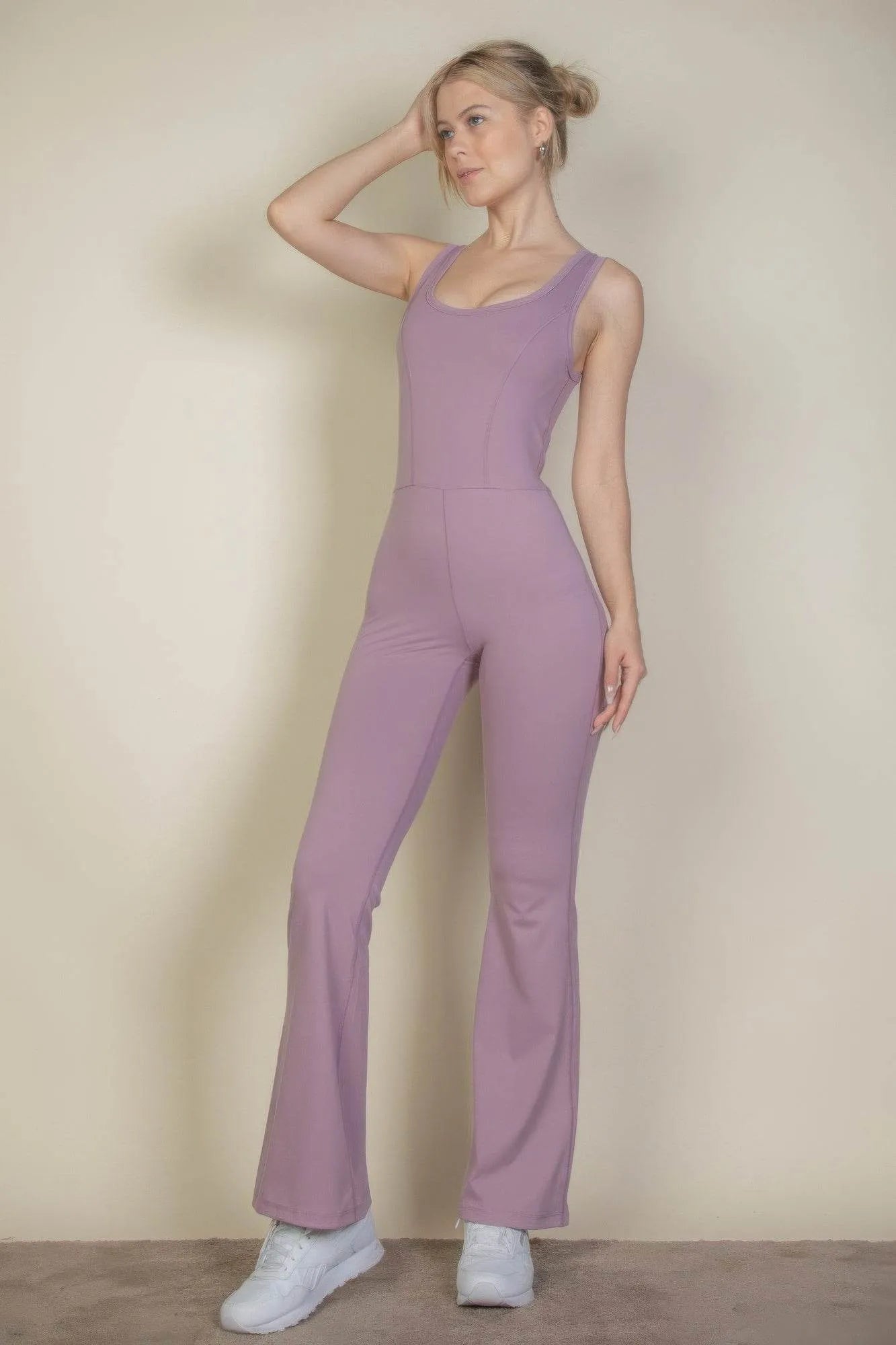 Solid Flare Leg Sports Jumpsuit - Bona Fide Fashion
