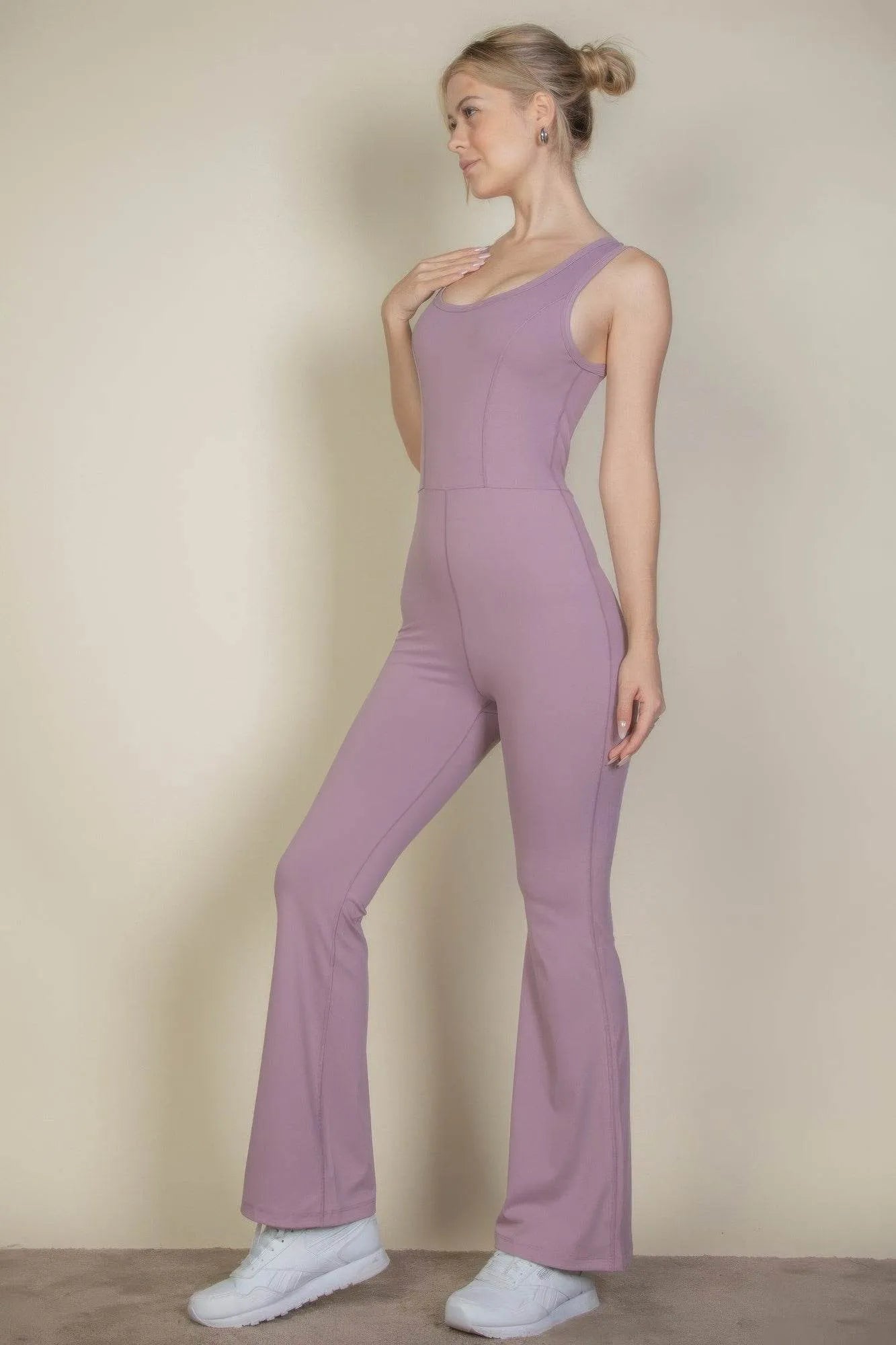 Solid Flare Leg Sports Jumpsuit - Bona Fide Fashion
