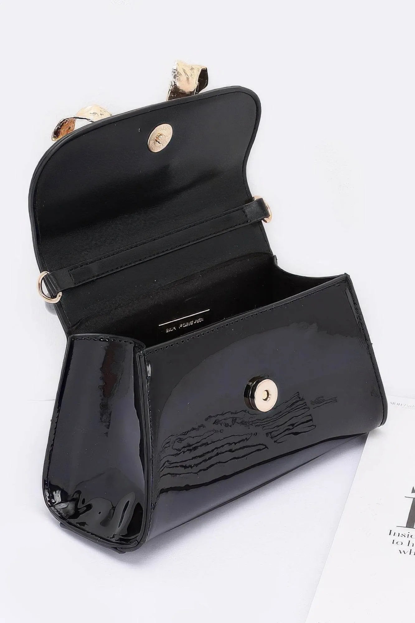 Faux Leather Metal Ribbon Top Handle Bag - Bona Fide Fashion