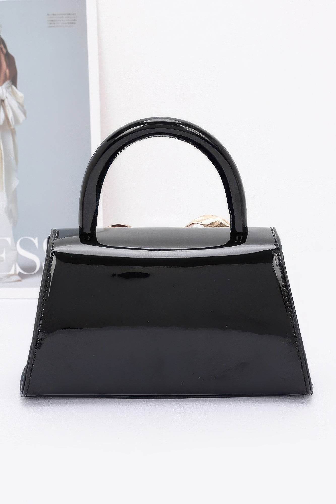 Faux Leather Metal Ribbon Top Handle Bag - Bona Fide Fashion