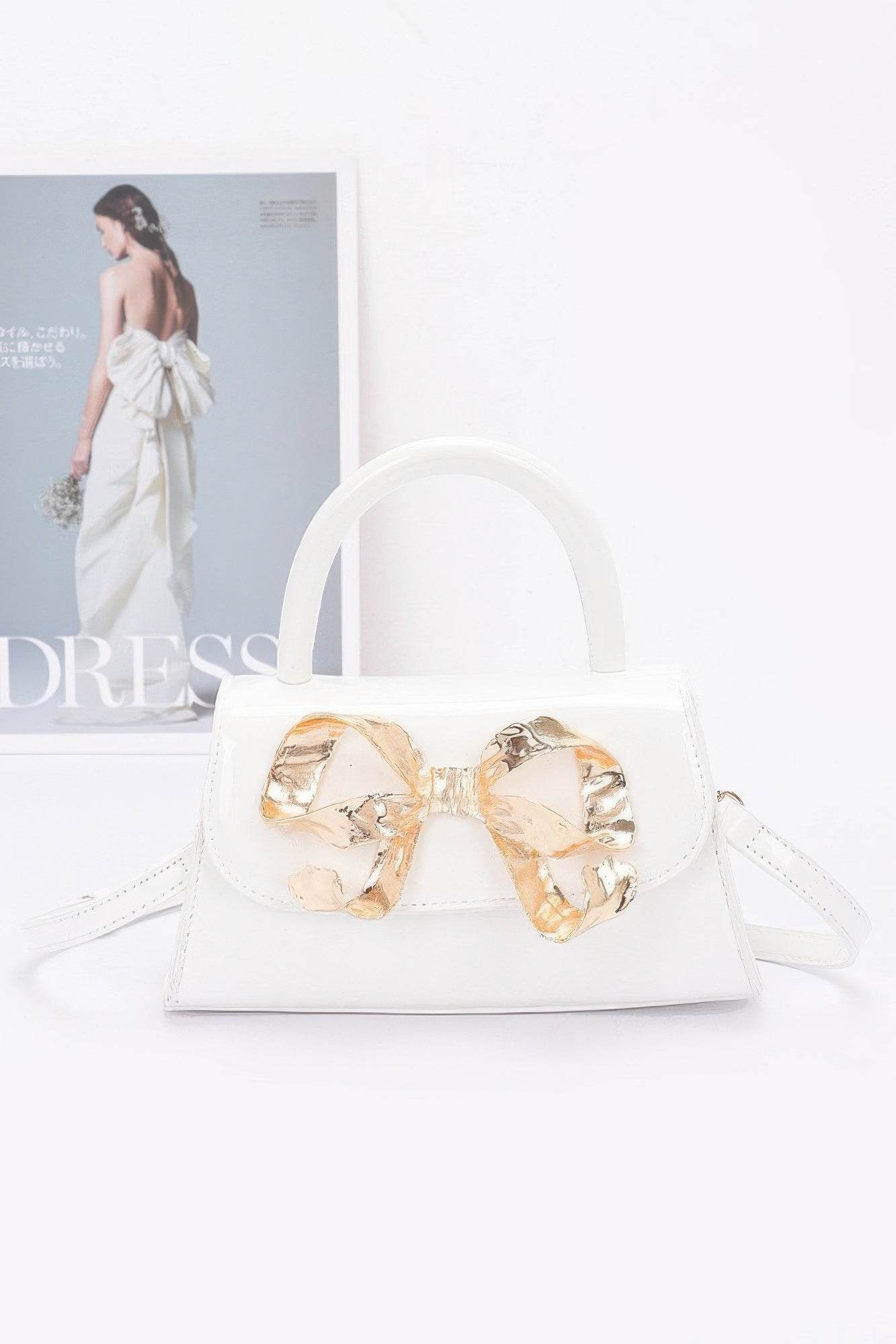 Faux Leather Metal Ribbon Top Handle Bag - Bona Fide Fashion