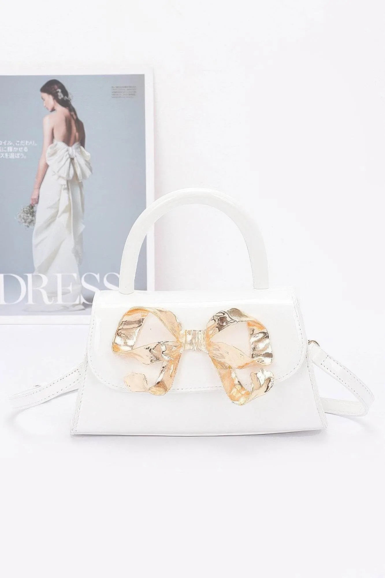 Faux Leather Metal Ribbon Top Handle Bag - Bona Fide Fashion