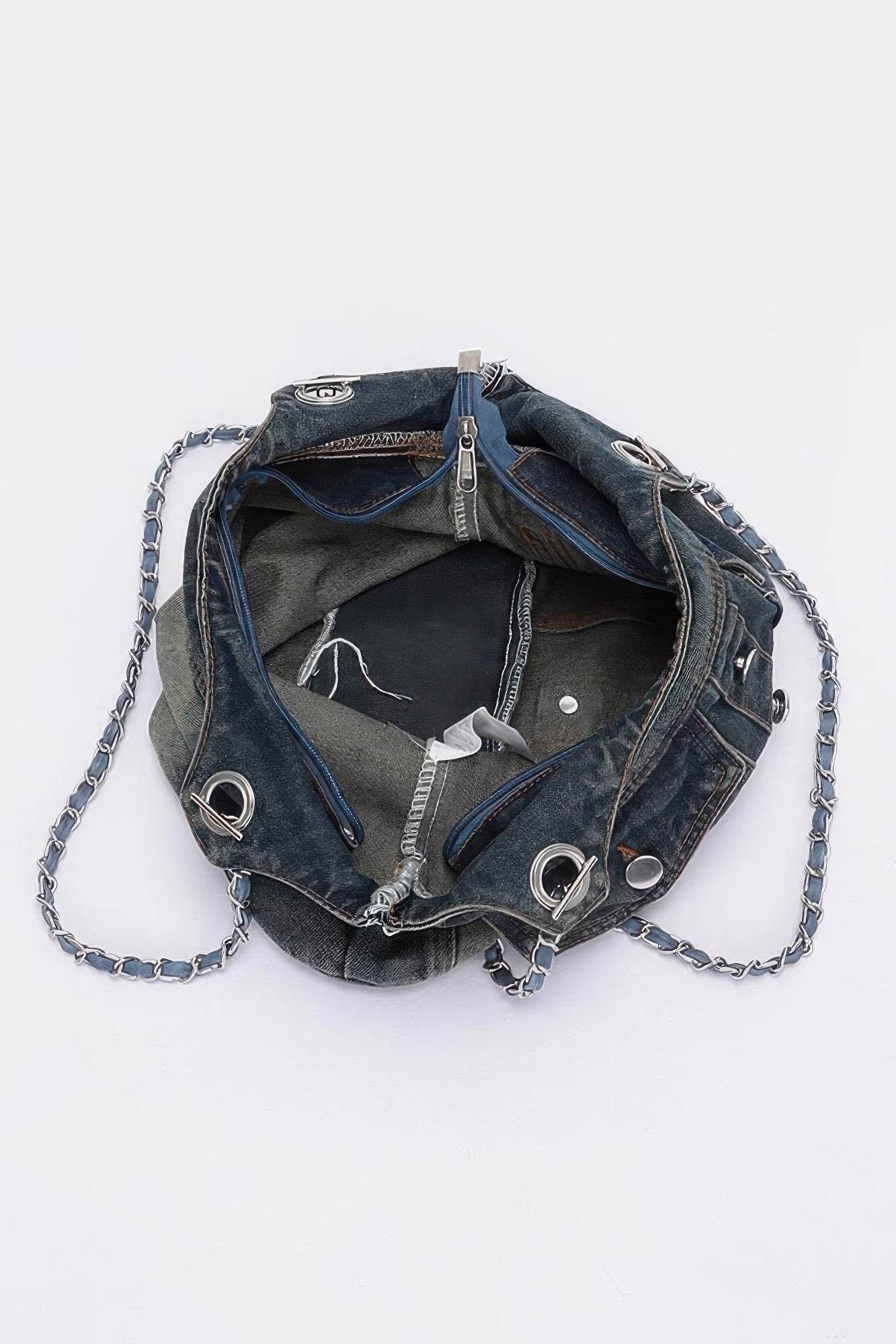 Washed Denim Double Pockets Tote Bag - Bona Fide Fashion