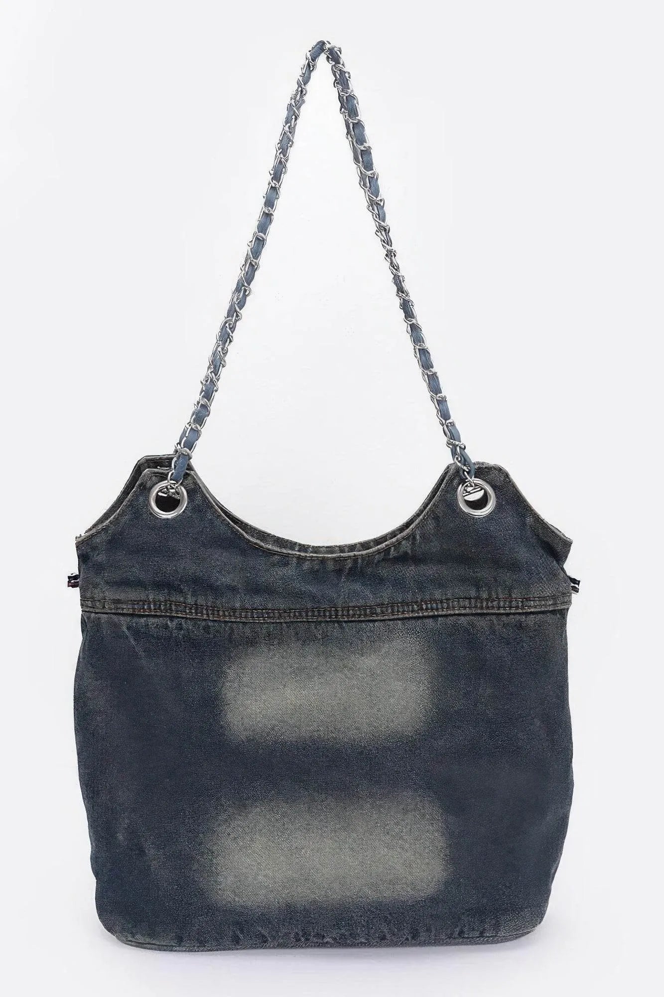 Washed Denim Double Pockets Tote Bag - Bona Fide Fashion