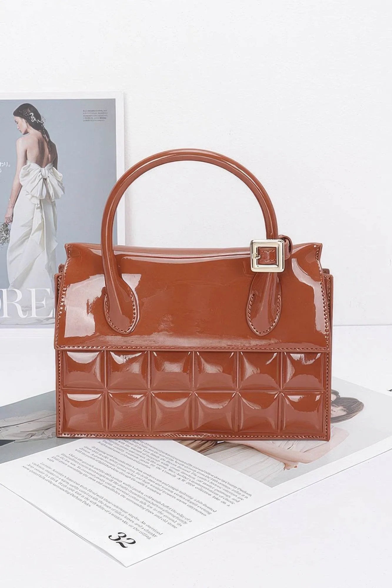 Embossed Enamel Top Handle Bag - Bona Fide Fashion