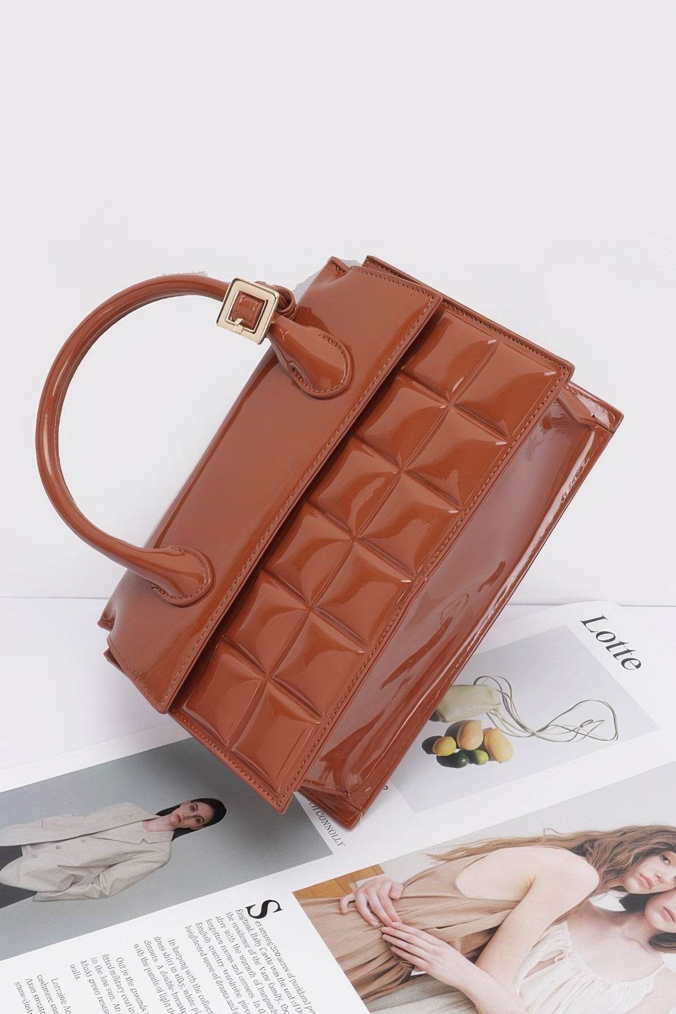 Embossed Enamel Top Handle Bag - Bona Fide Fashion