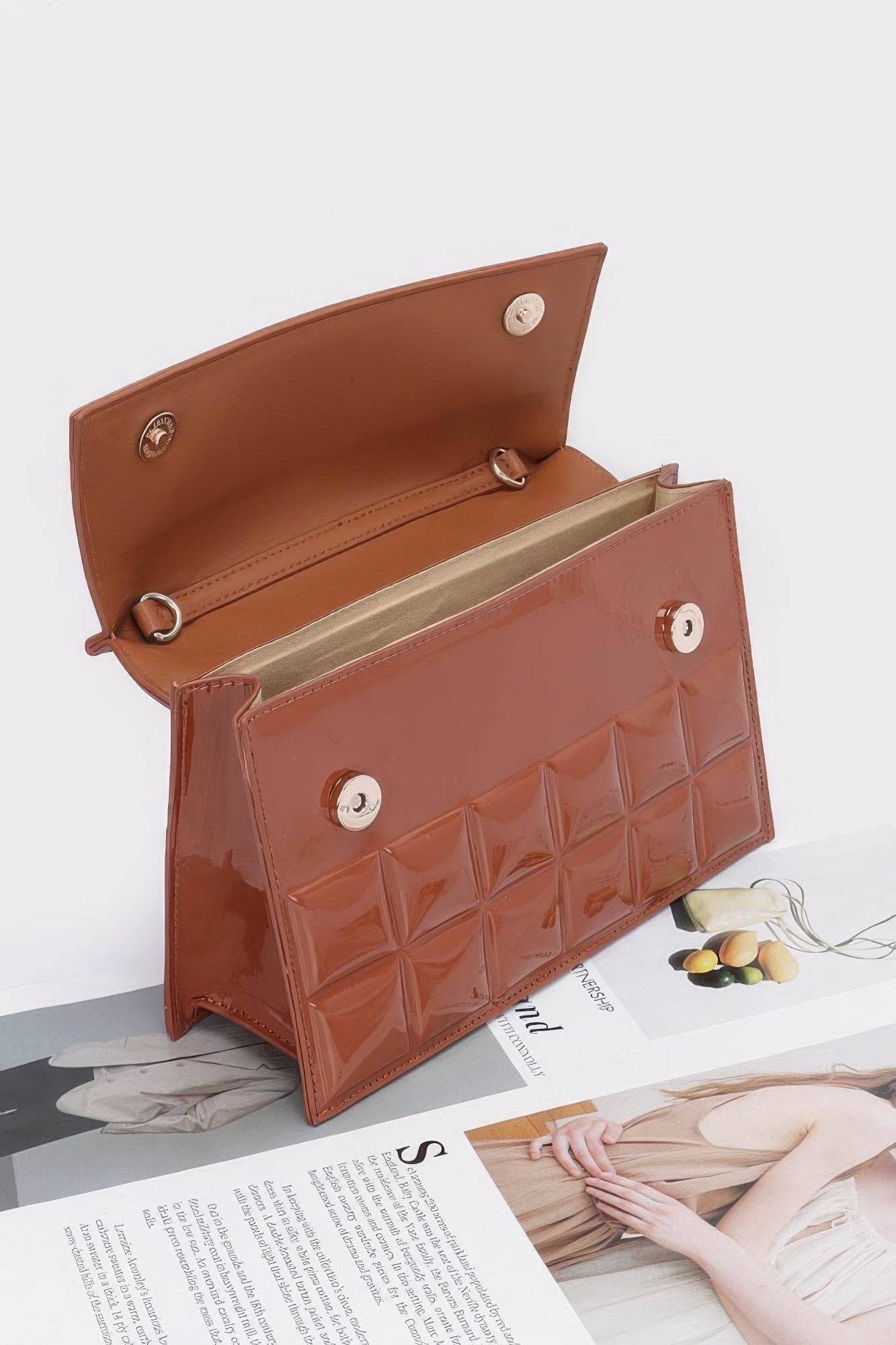 Embossed Enamel Top Handle Bag - Bona Fide Fashion