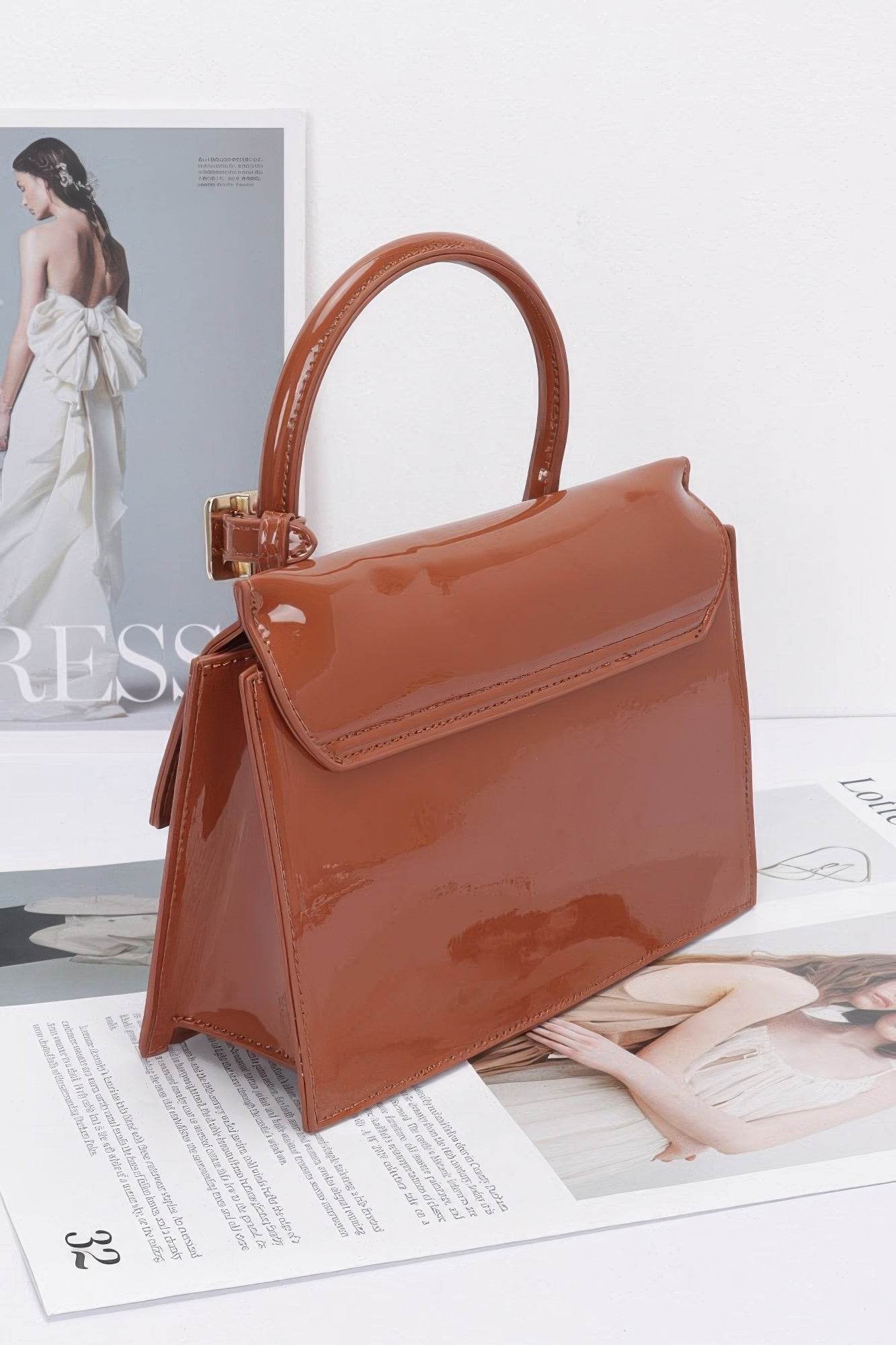 Embossed Enamel Top Handle Bag - Bona Fide Fashion