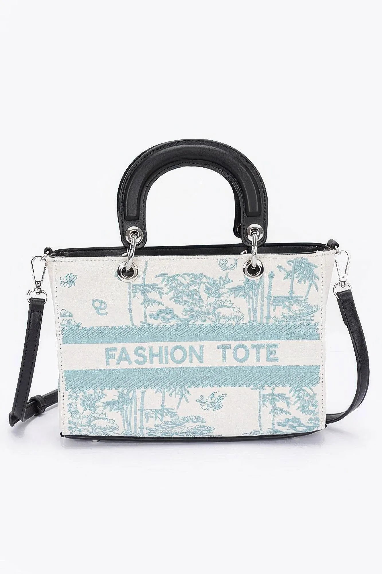 Embroidery Faux Leather Tote Bag - Bona Fide Fashion