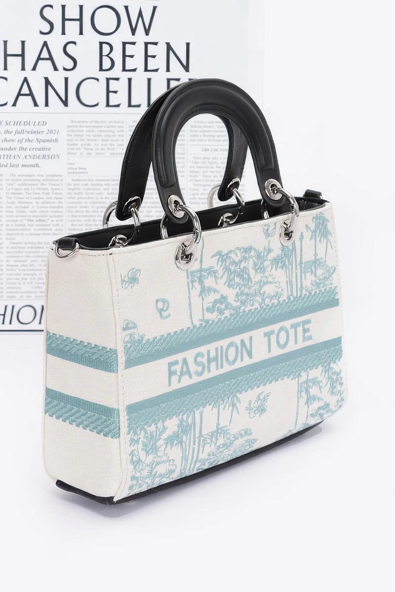 Embroidery Faux Leather Tote Bag - Bona Fide Fashion