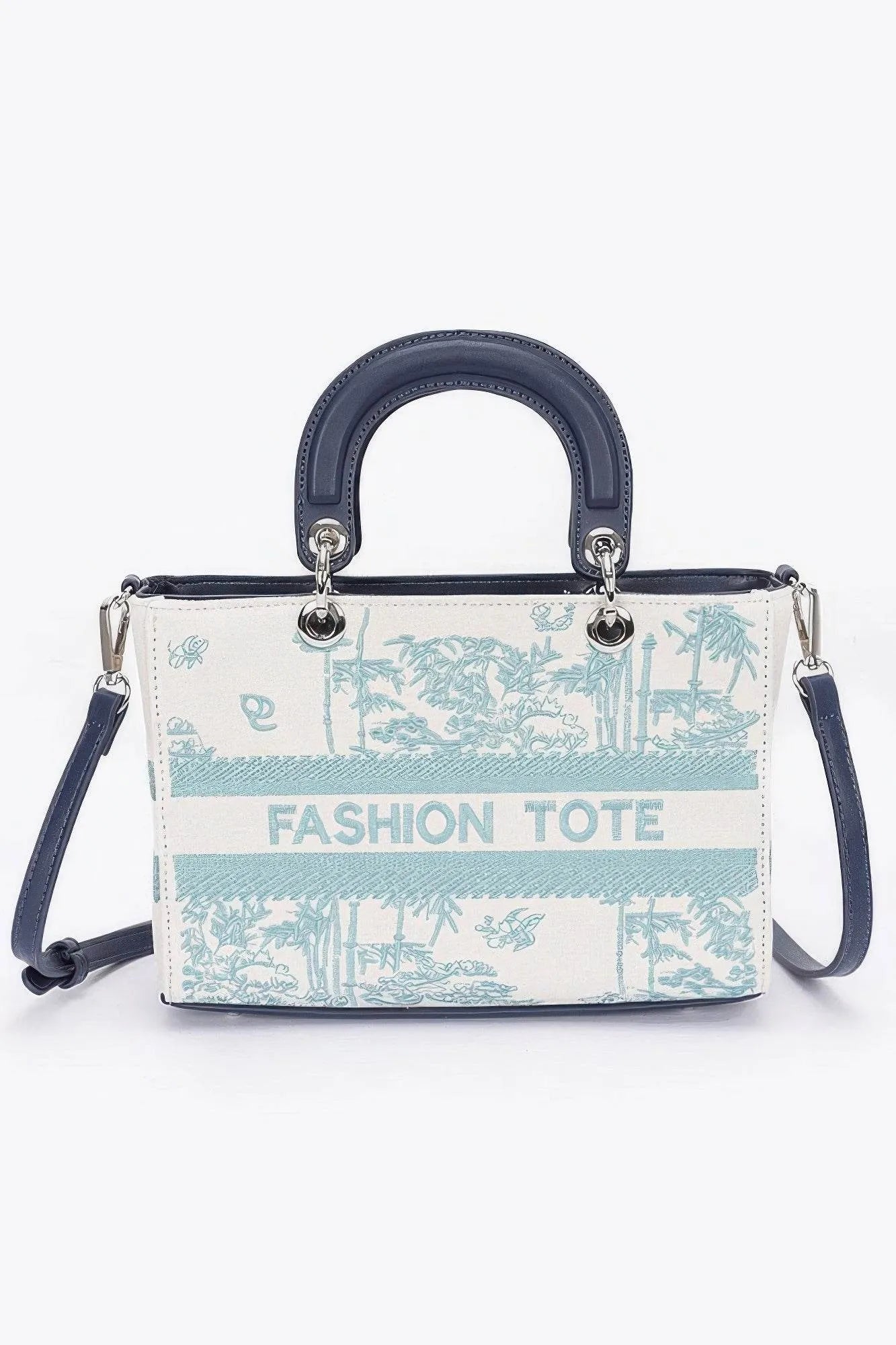 Embroidery Faux Leather Tote Bag - Bona Fide Fashion