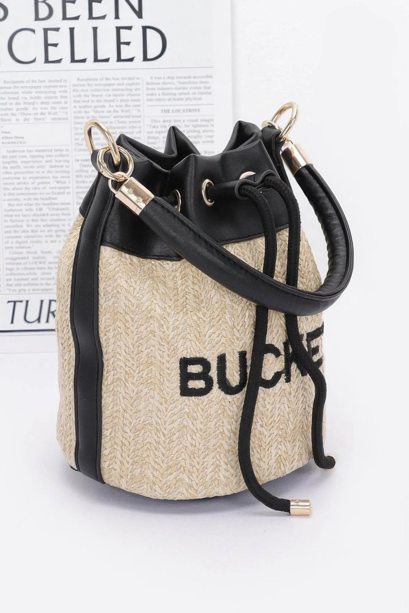 Faux Straw Bucket Bag - Bona Fide Fashion