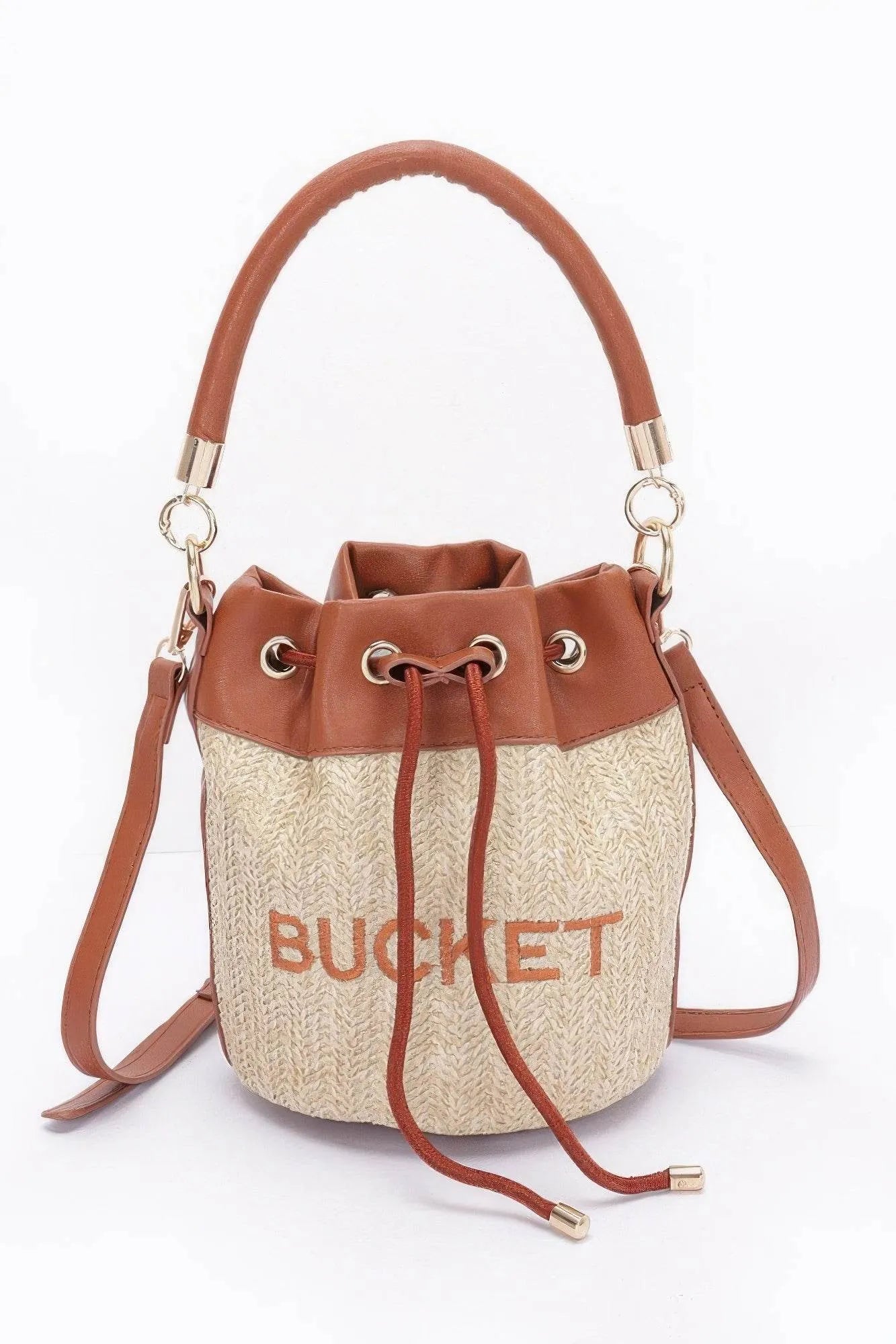 Faux Straw Bucket Bag - Bona Fide Fashion