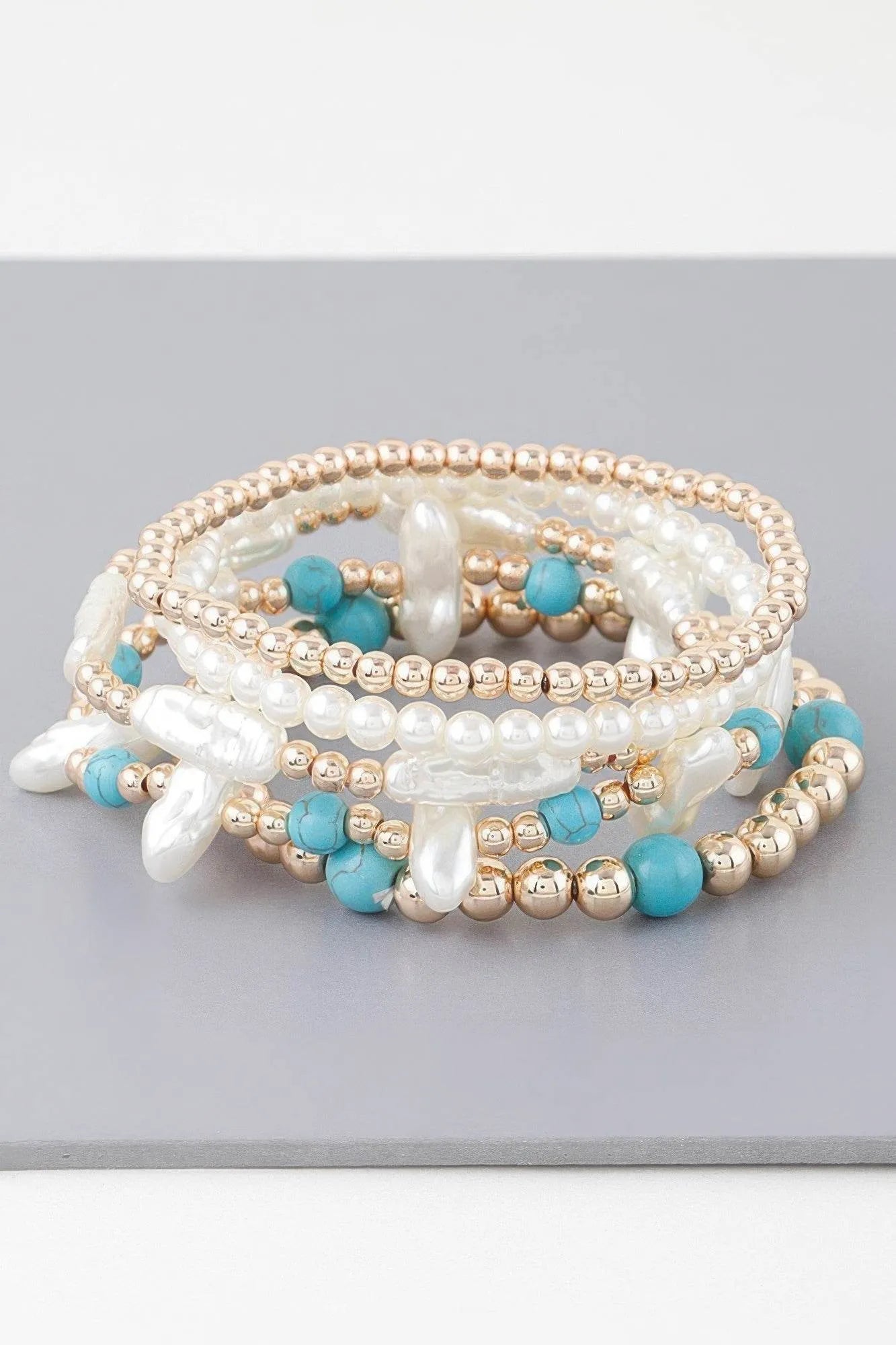 Multi Stone N Pearl Beaded Bracelet - Bona Fide Fashion