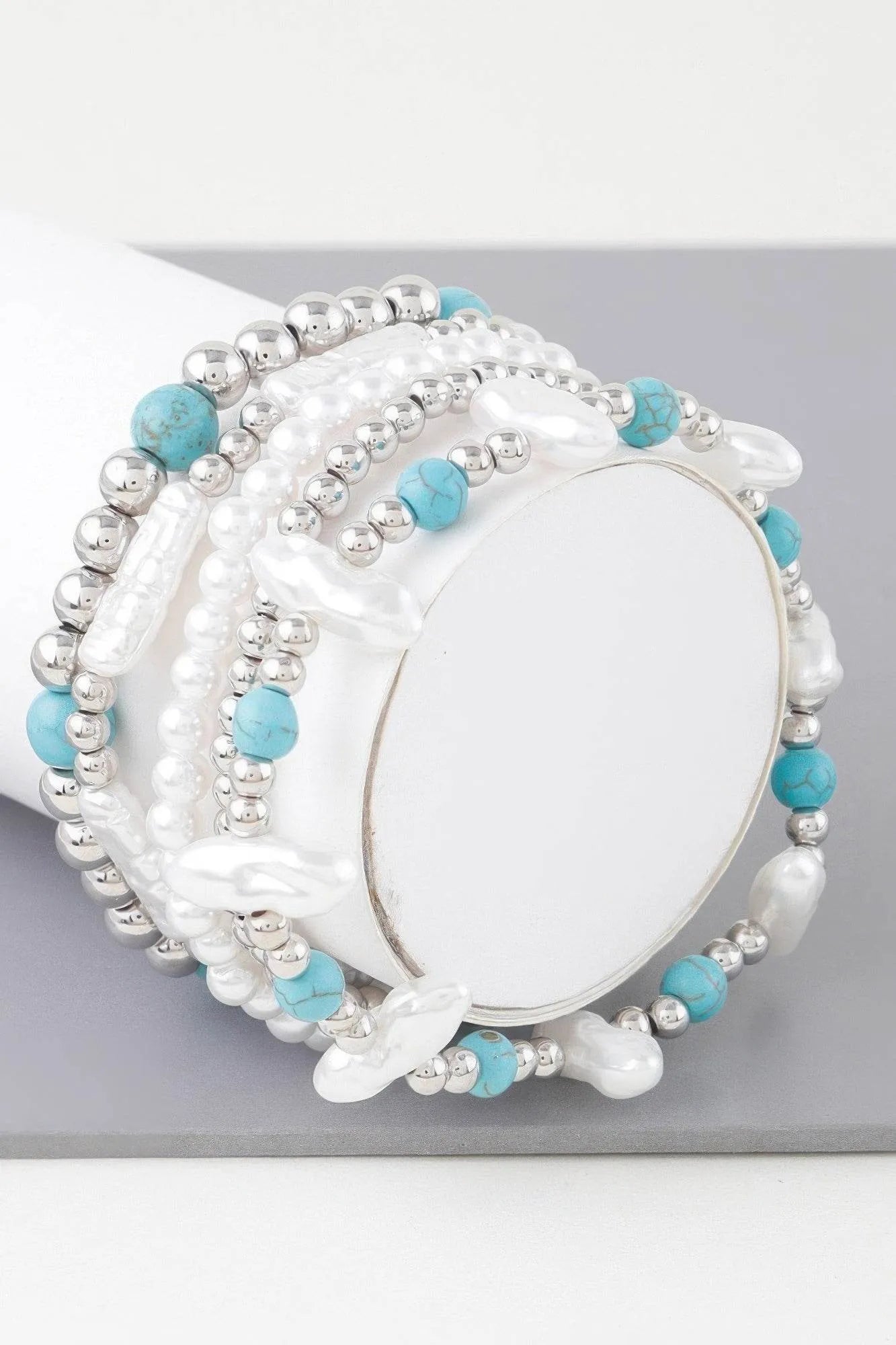 Multi Stone N Pearl Beaded Bracelet - Bona Fide Fashion