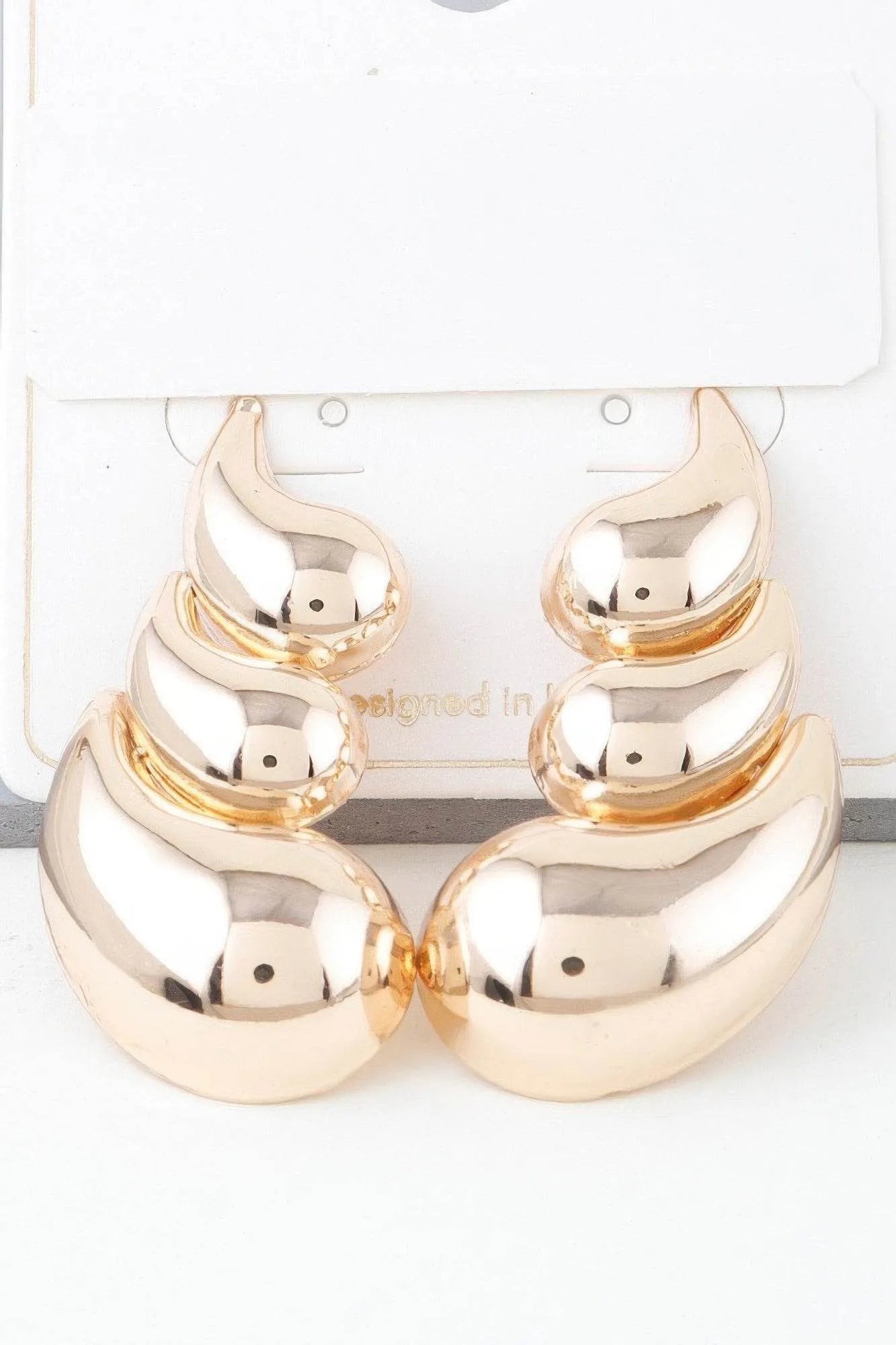 Shiny Curved Teardrop Earrings - Bona Fide Fashion