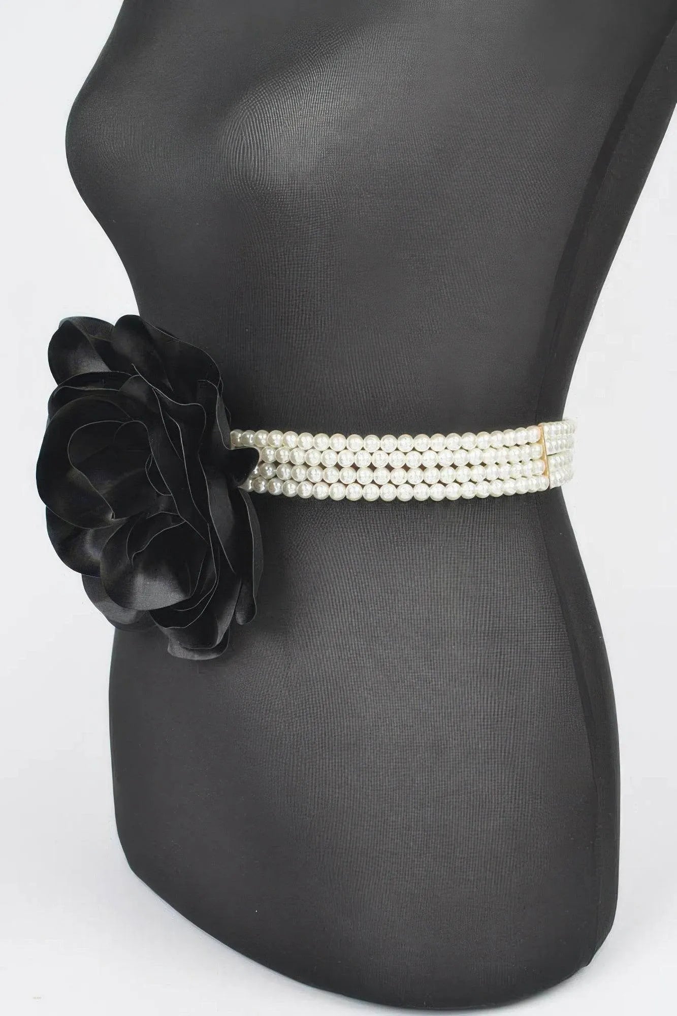 Oversized Flower Pearl Elastic Belt - Bona Fide Fashion