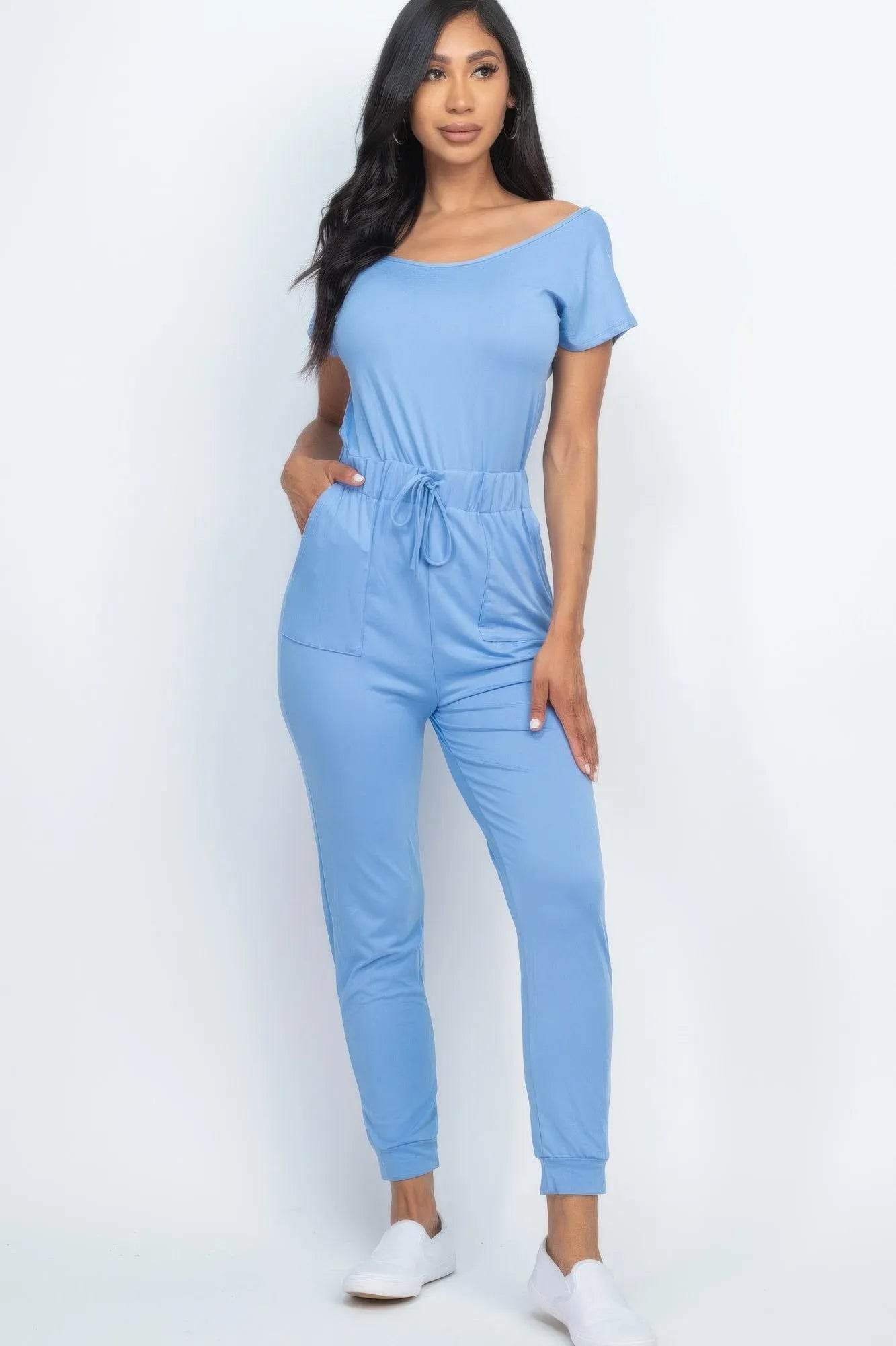 Two-way Shoulder Drawstring Jumpsuit - Bona Fide Fashion