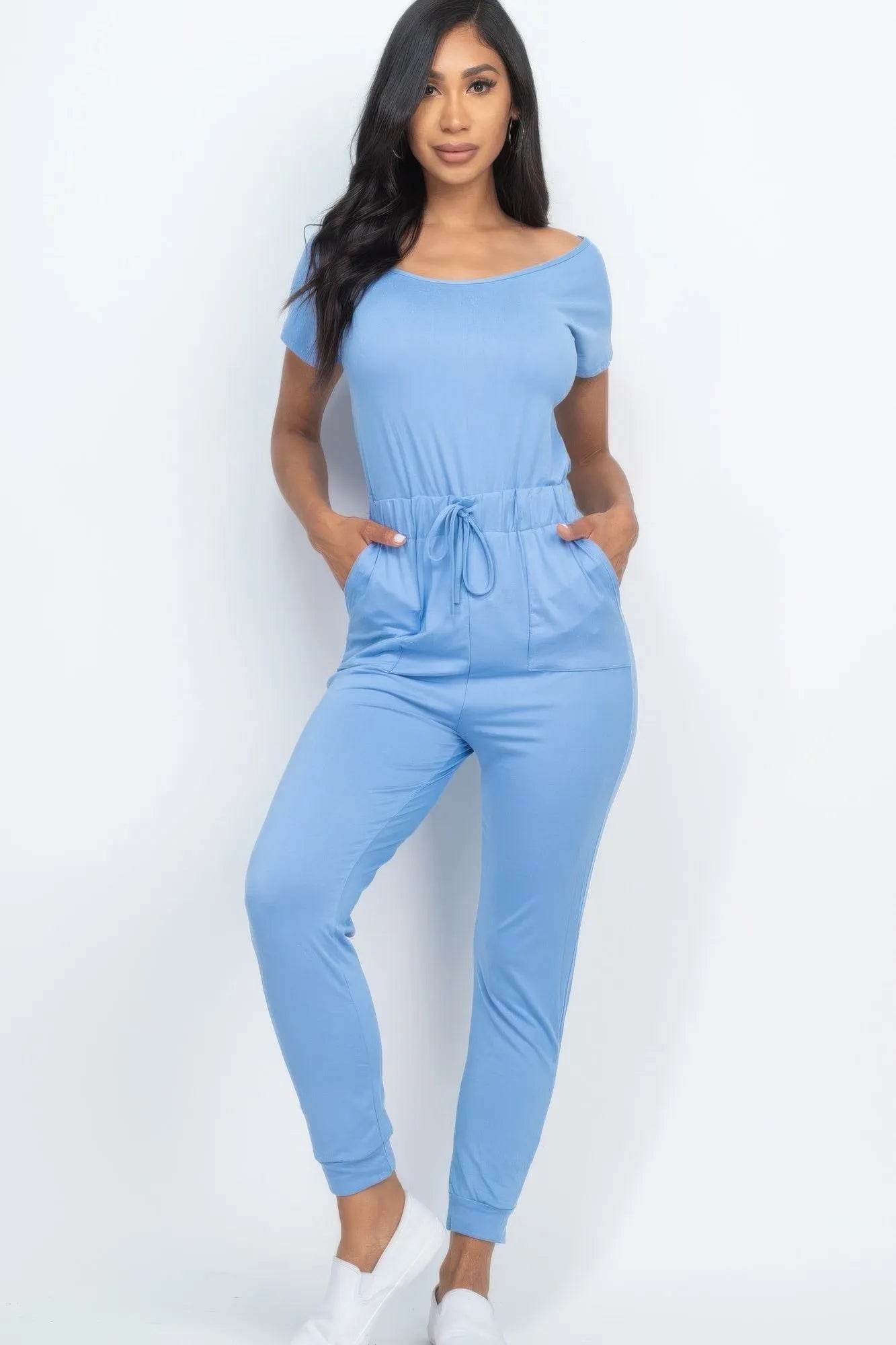 Two-way Shoulder Drawstring Jumpsuit - Bona Fide Fashion