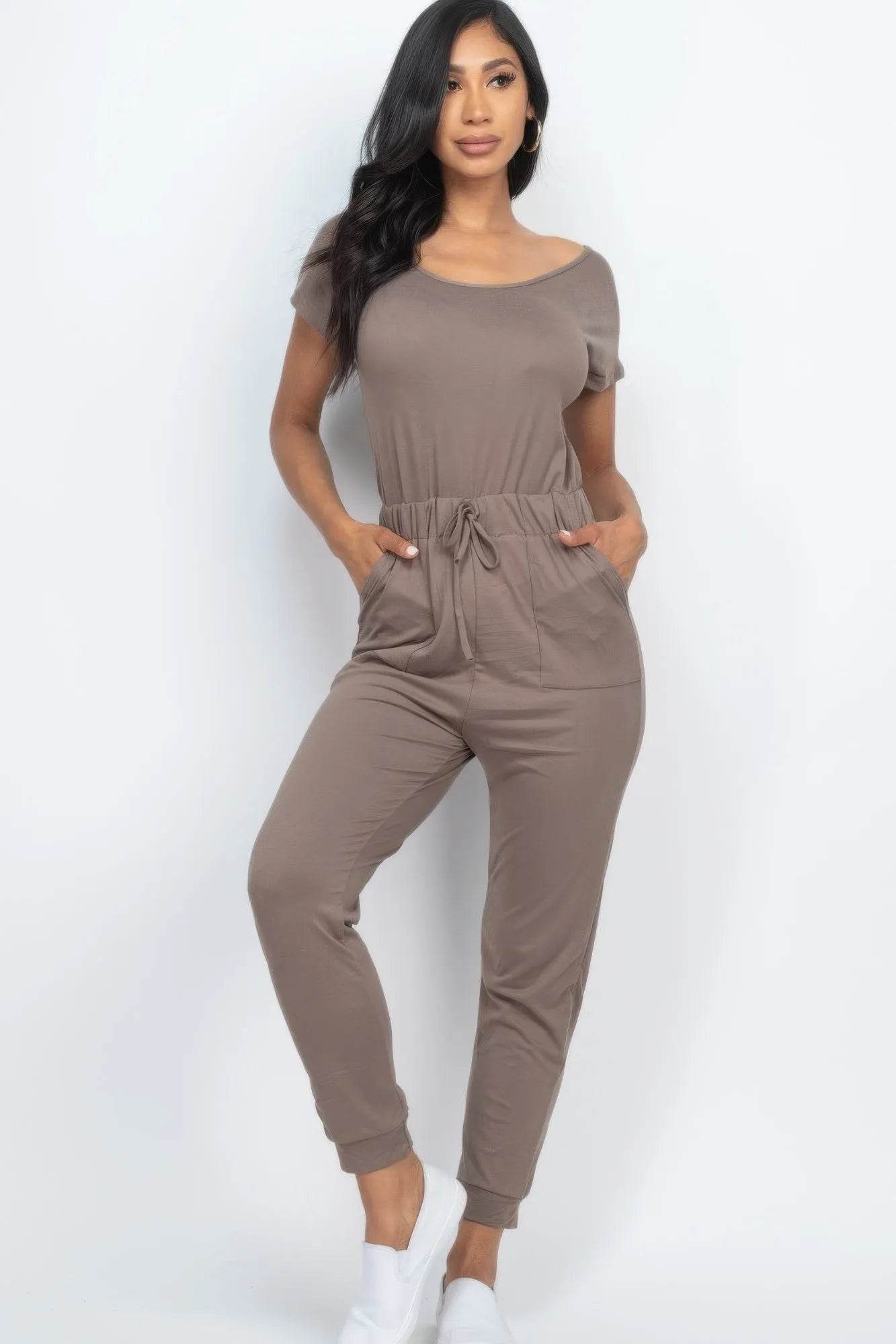 Two-way Shoulder Drawstring Jumpsuit - Bona Fide Fashion