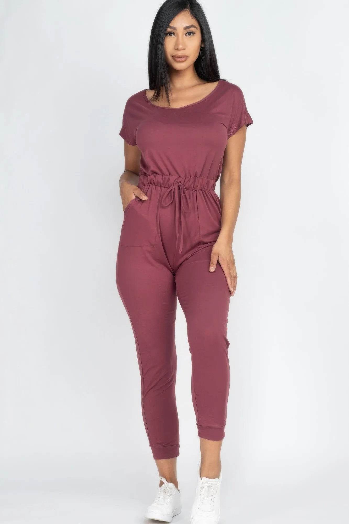 Two-way Shoulder Drawstring Jumpsuit - Bona Fide Fashion