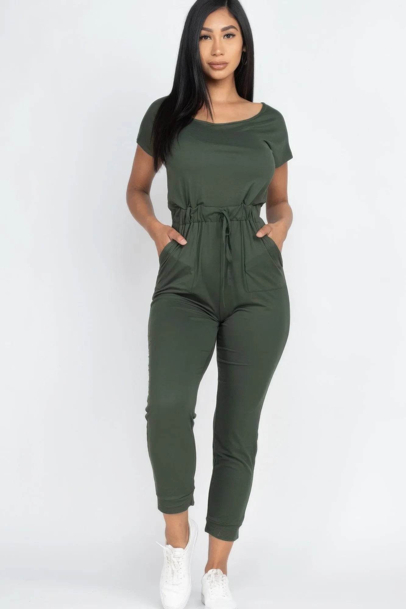 Two-way Shoulder Drawstring Jumpsuit - Bona Fide Fashion
