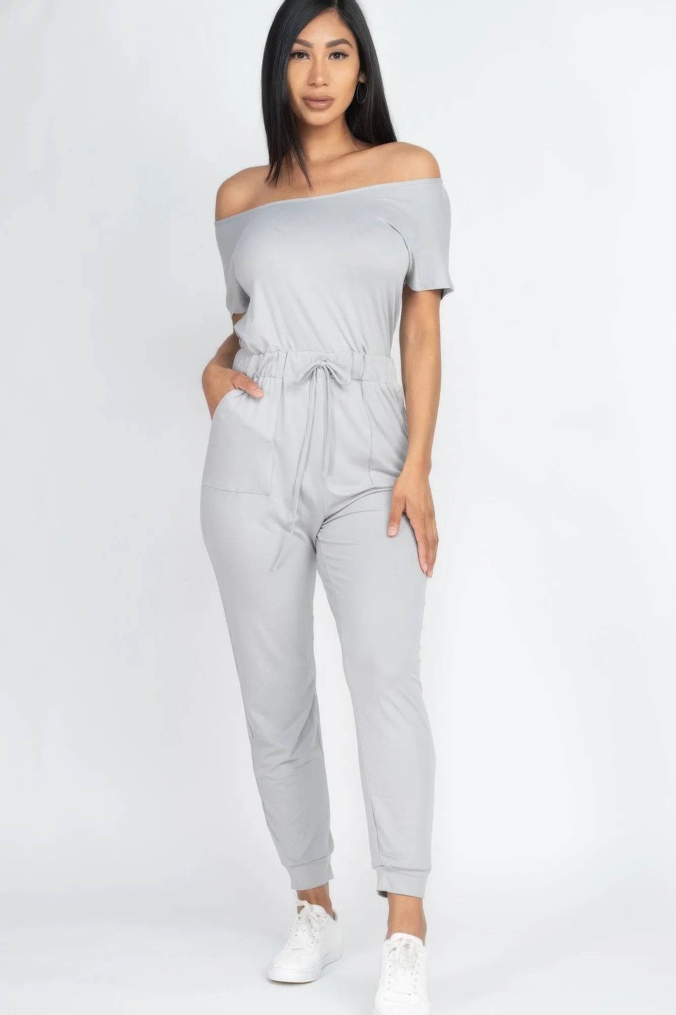 Two-way Shoulder Drawstring Jumpsuit - Bona Fide Fashion